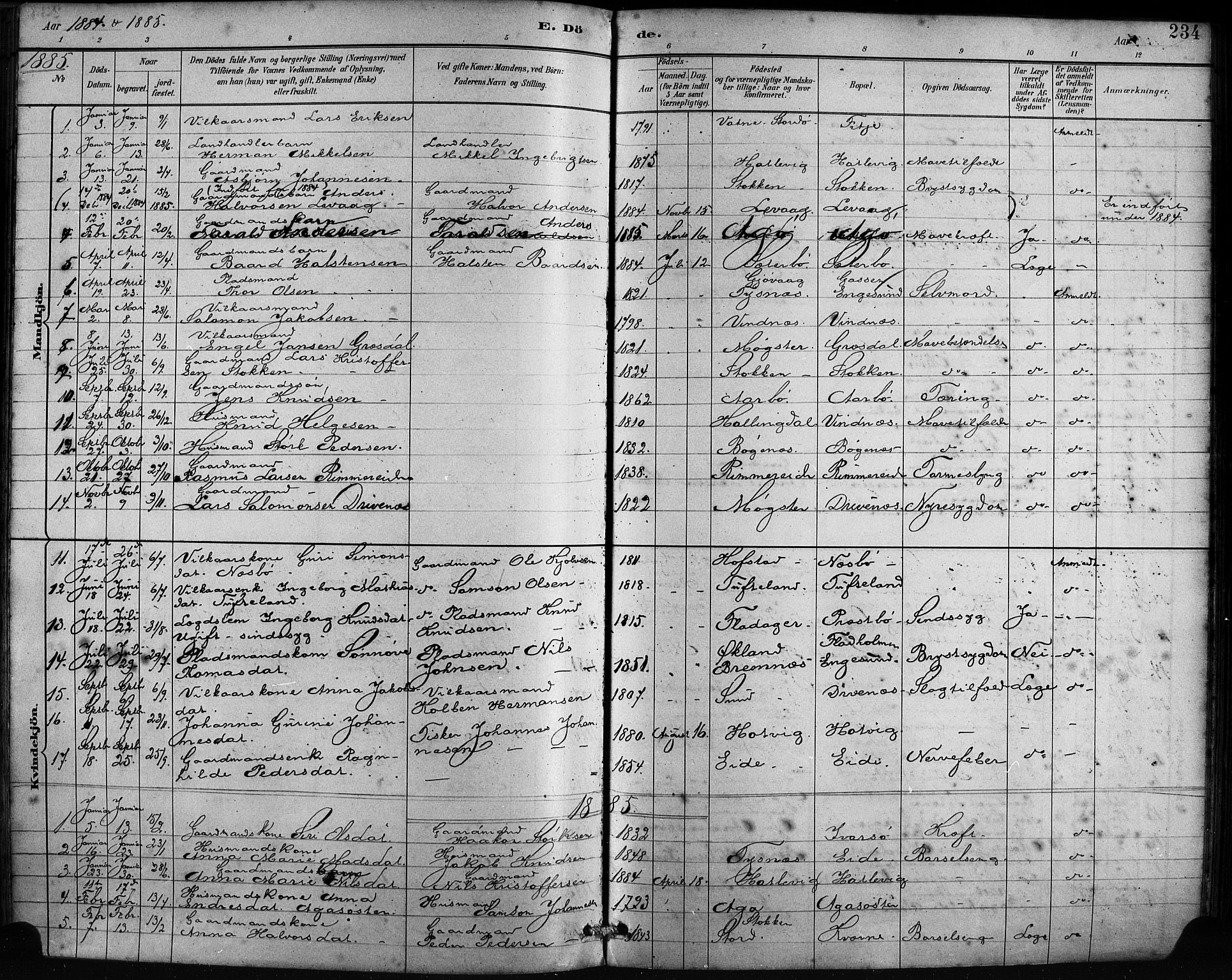 Fitjar sokneprestembete, SAB/A-99926: Parish register (official) no. A 2, 1882-1899, p. 234
