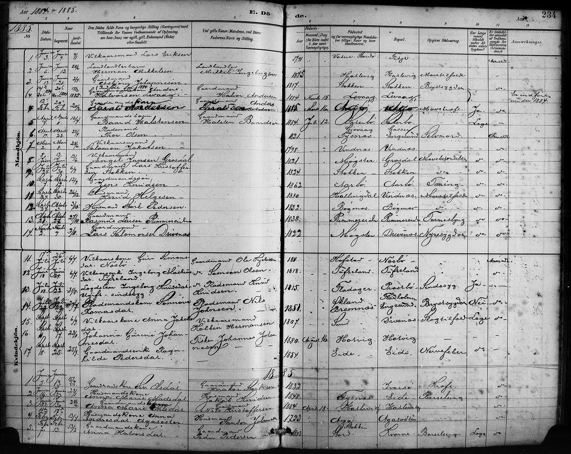 Fitjar sokneprestembete, AV/SAB-A-99926: Parish register (official) no. A 2, 1882-1899, p. 234