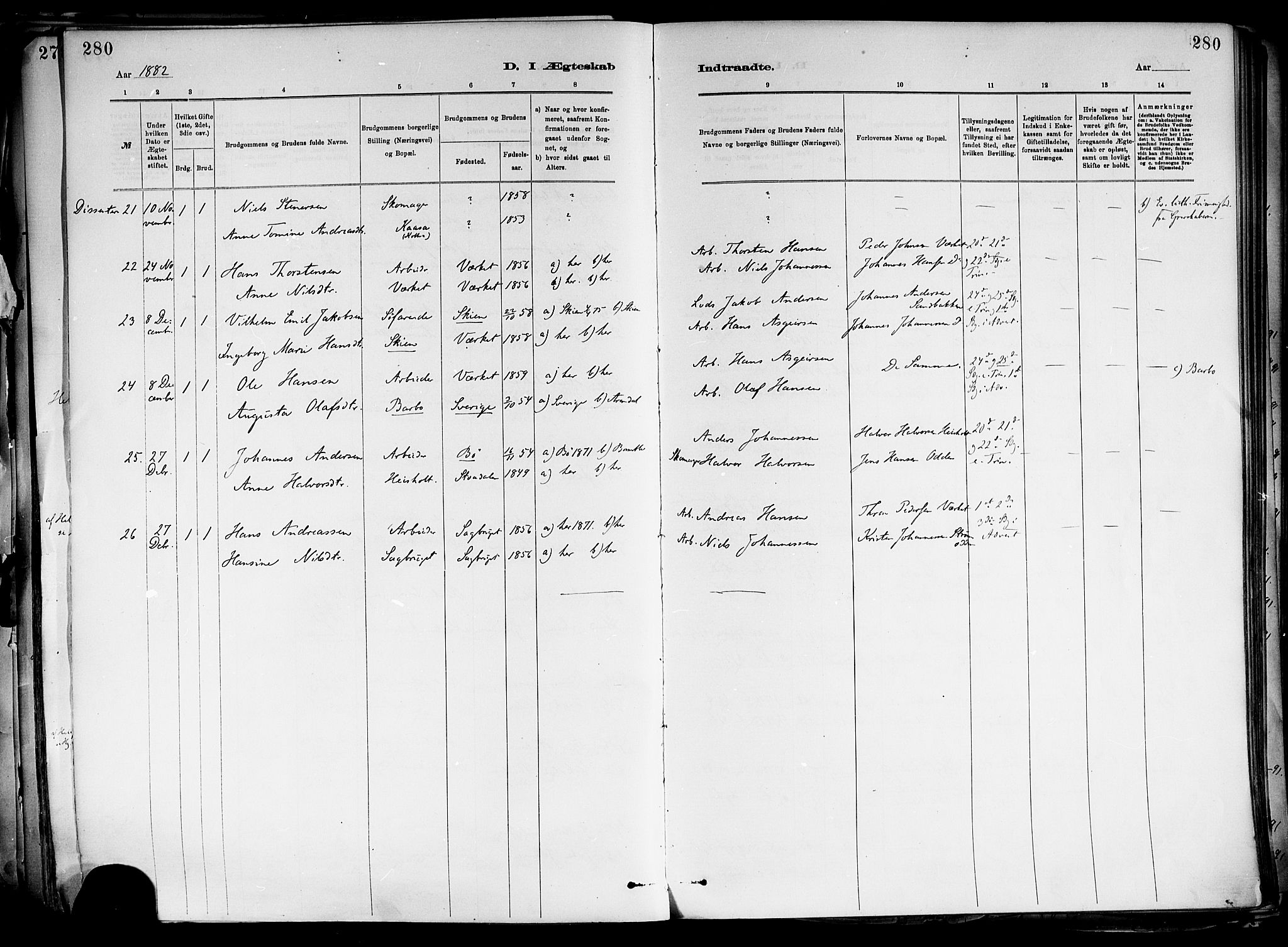 Holla kirkebøker, AV/SAKO-A-272/F/Fa/L0008: Parish register (official) no. 8, 1882-1897, p. 280