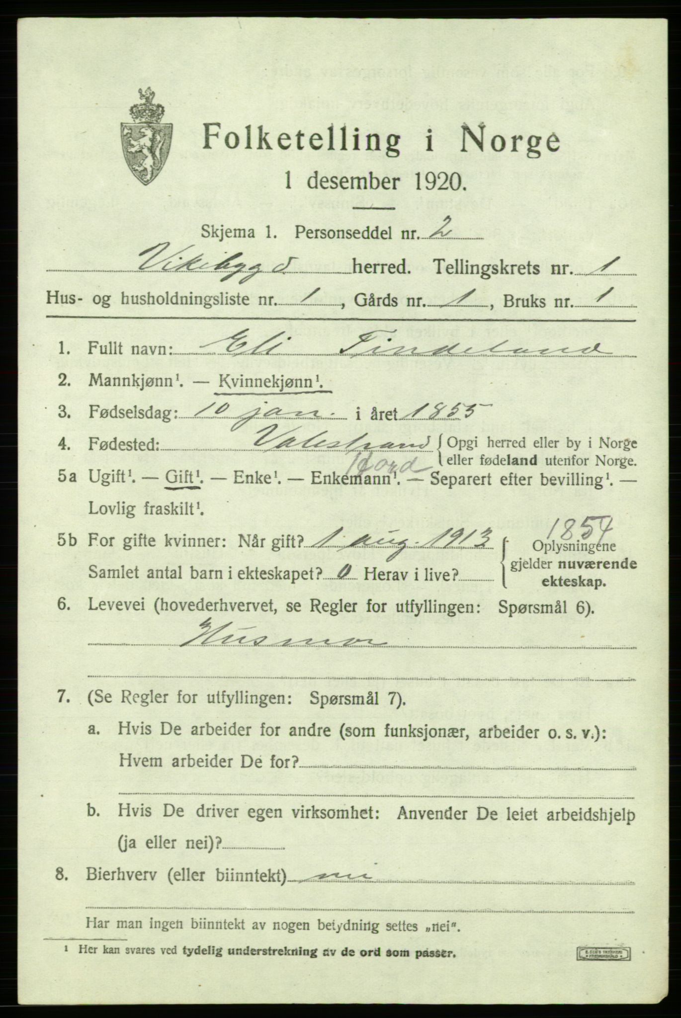 SAB, 1920 census for Vikebygd, 1920, p. 525