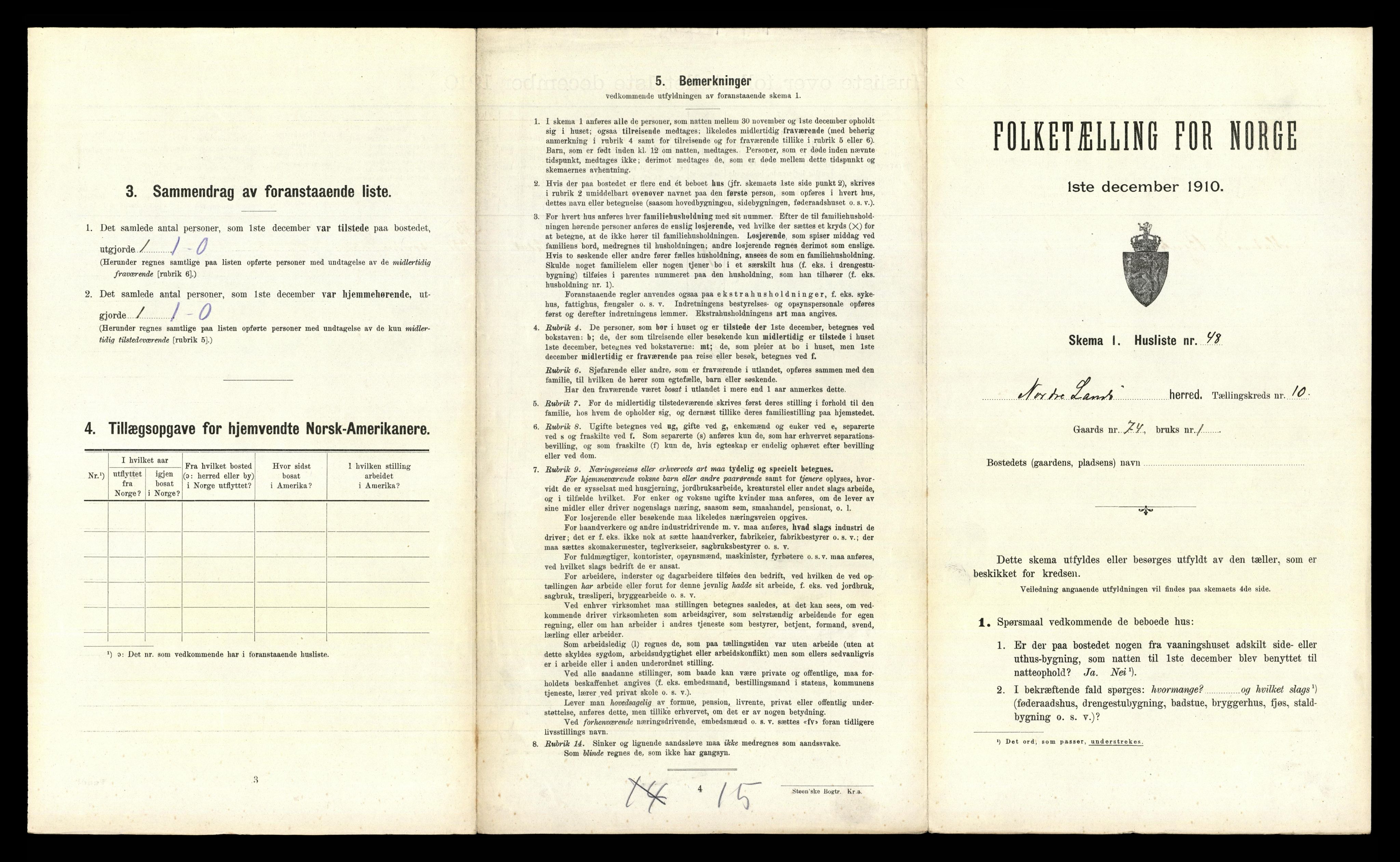 RA, 1910 census for Nordre Land, 1910, p. 1103