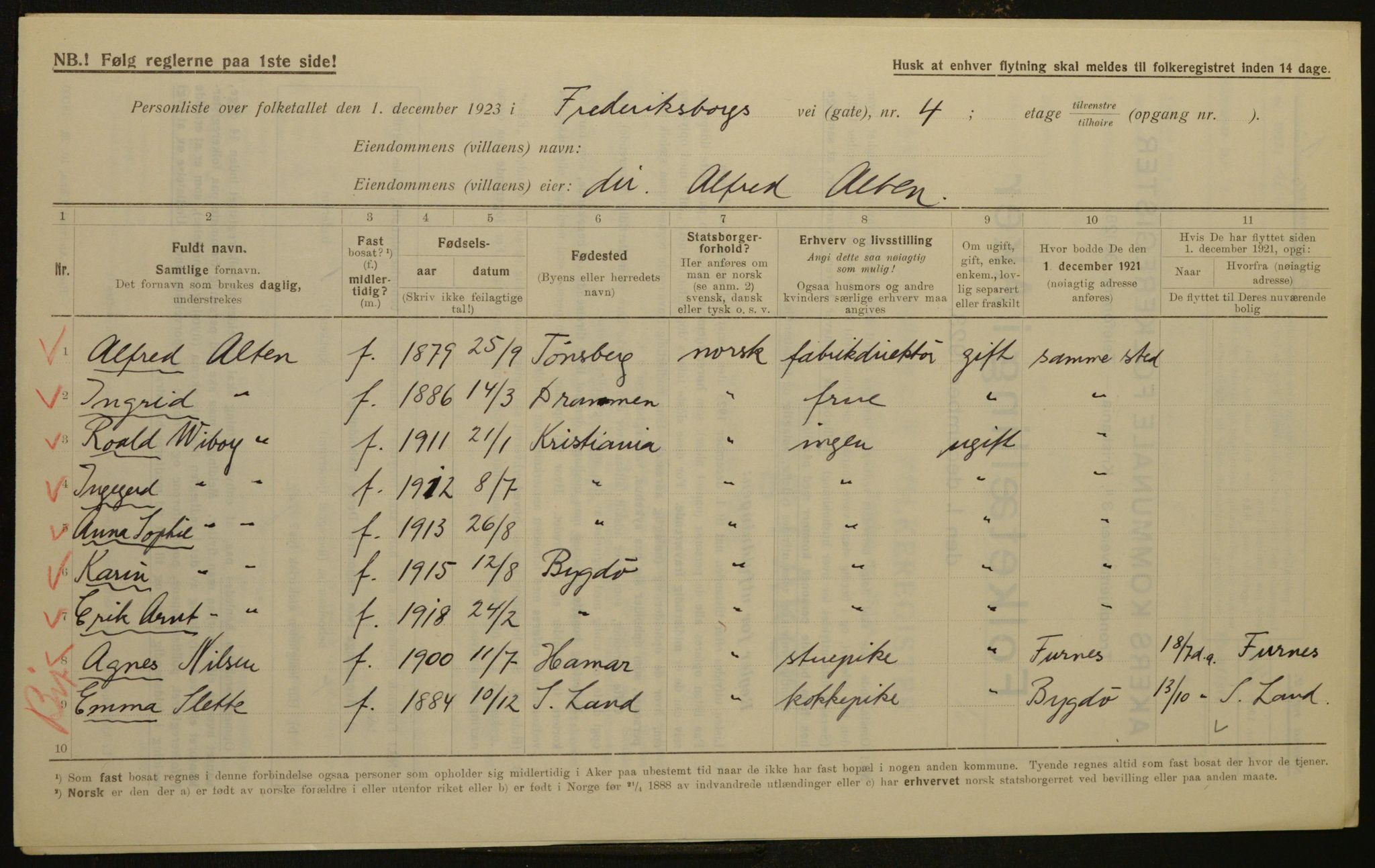 , Municipal Census 1923 for Aker, 1923, p. 1731