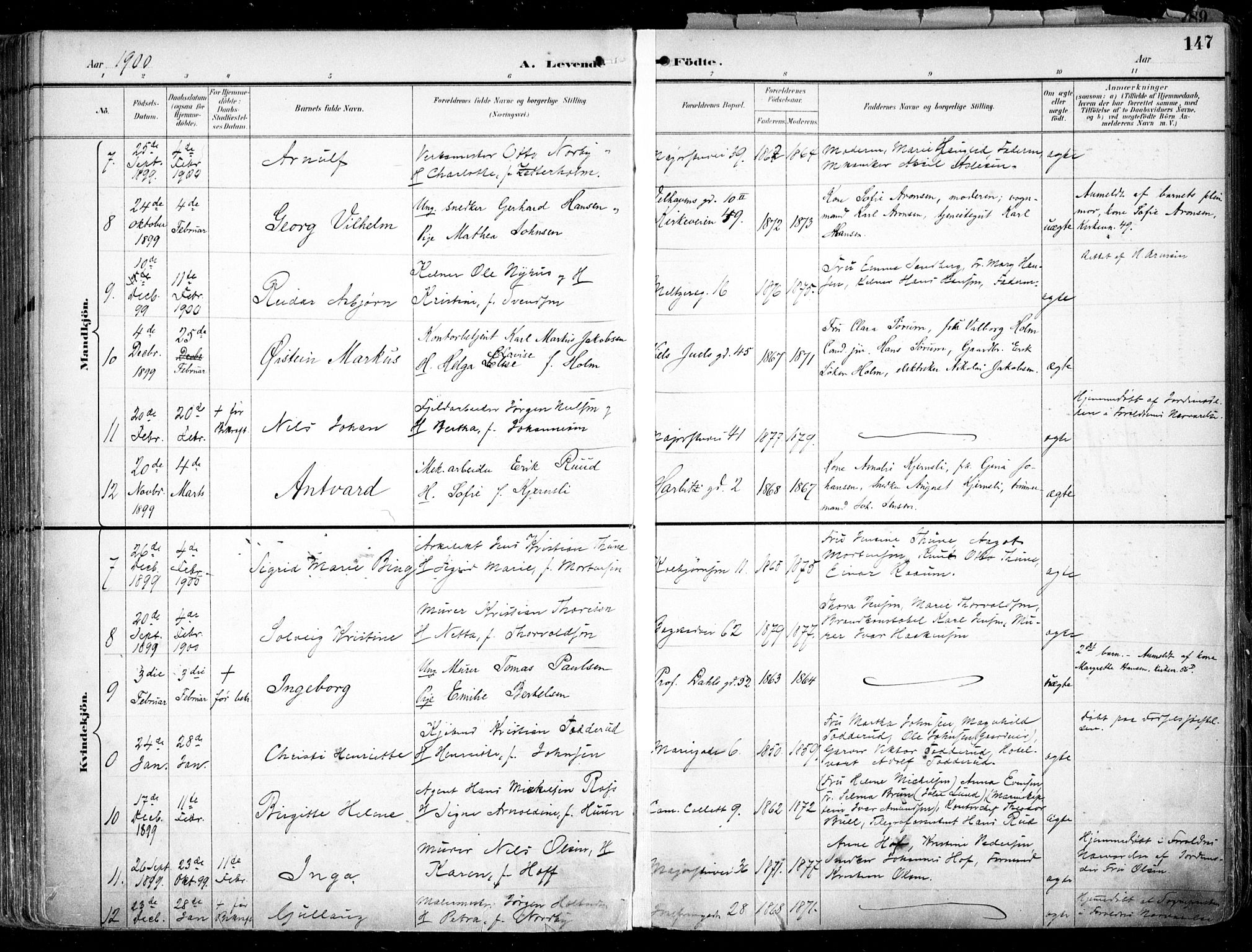 Uranienborg prestekontor Kirkebøker, AV/SAO-A-10877/F/Fa/L0005: Parish register (official) no. 5, 1895-1907, p. 147