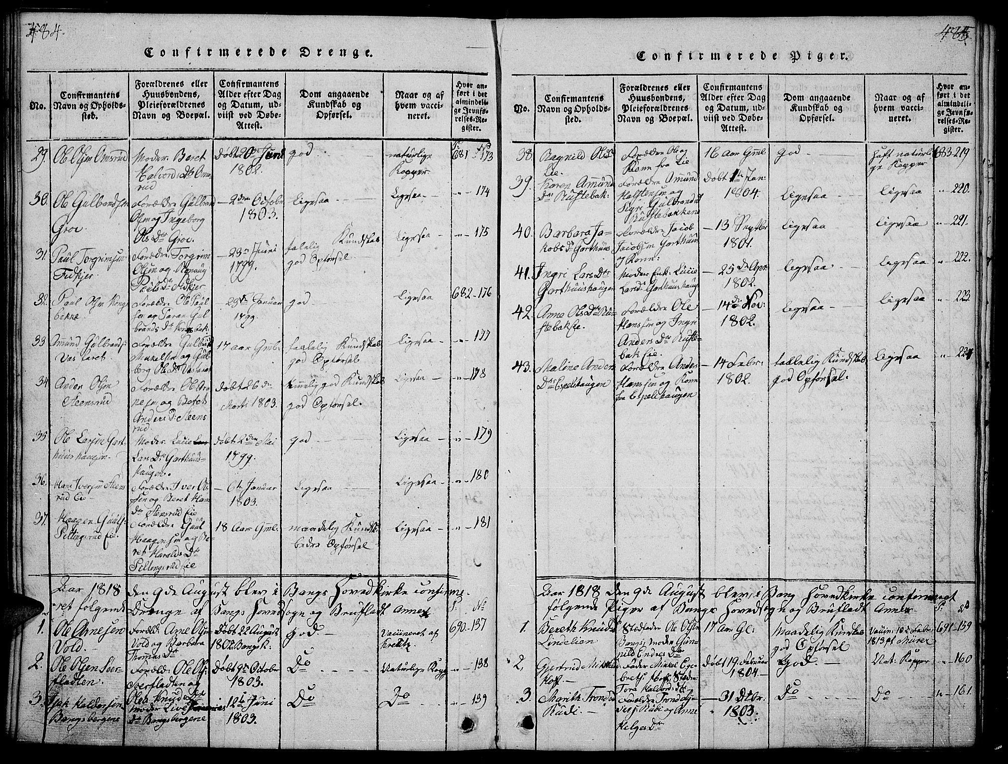 Sør-Aurdal prestekontor, SAH/PREST-128/H/Ha/Hab/L0001: Parish register (copy) no. 1, 1815-1826, p. 484-485