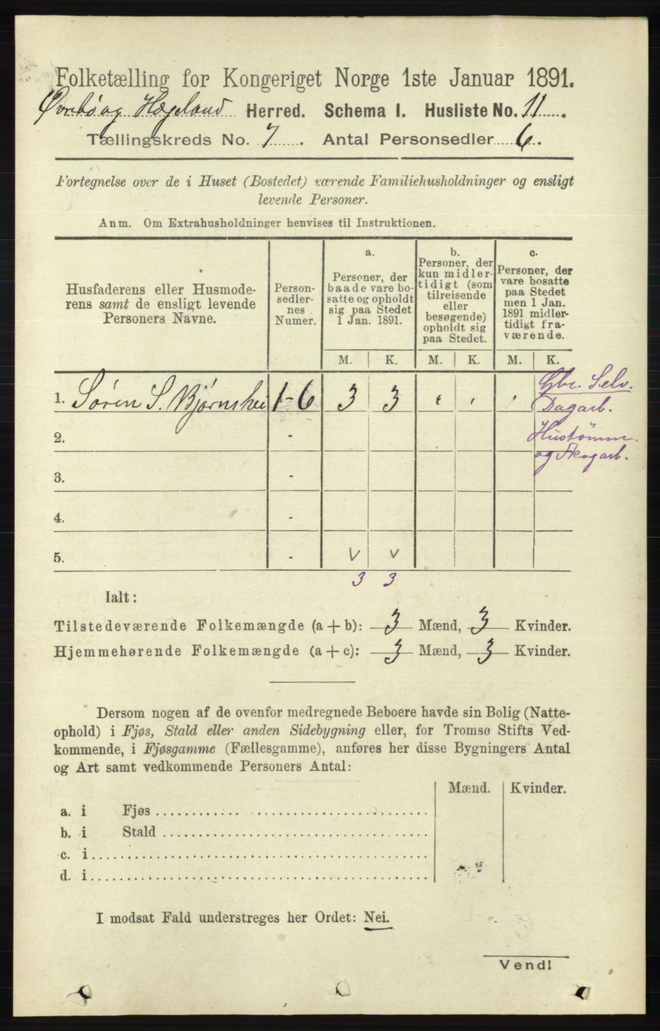 RA, 1891 census for 1016 Øvrebø og Hægeland, 1891, p. 1322