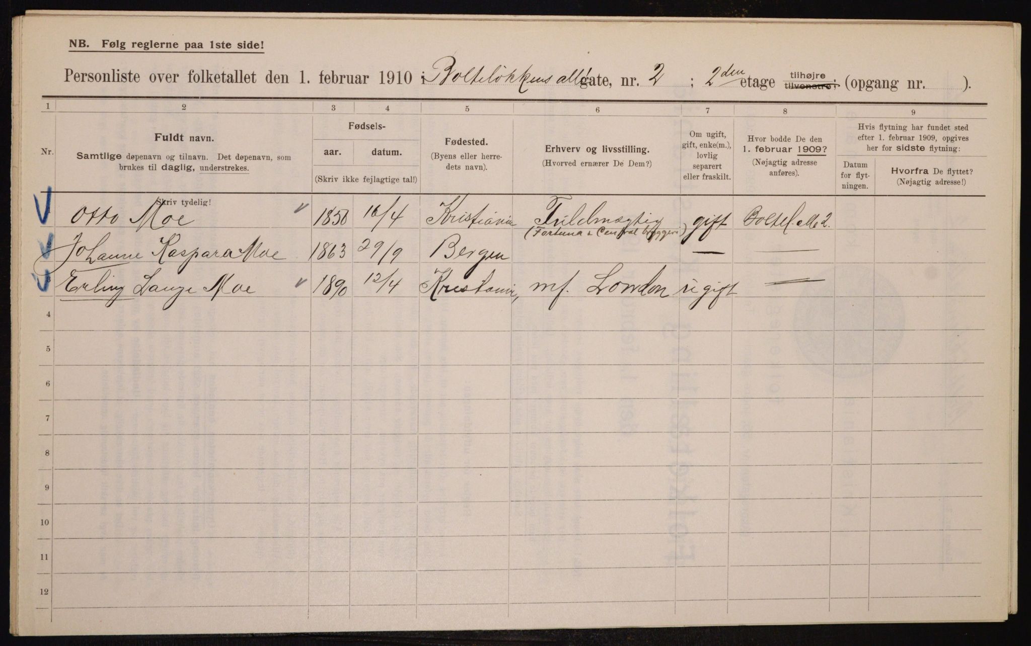 OBA, Municipal Census 1910 for Kristiania, 1910, p. 7306