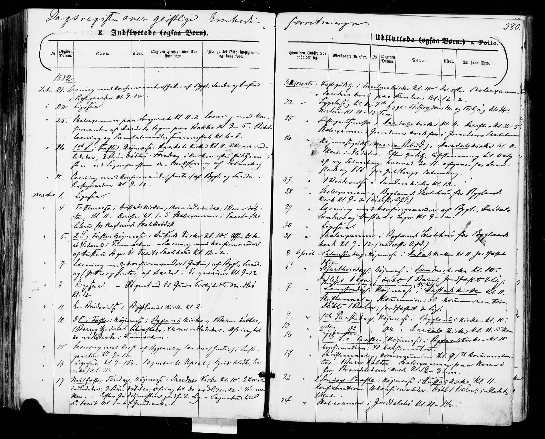 Bygland sokneprestkontor, SAK/1111-0006/F/Fa/Fab/L0006: Parish register (official) no. A 6, 1873-1884, p. 380