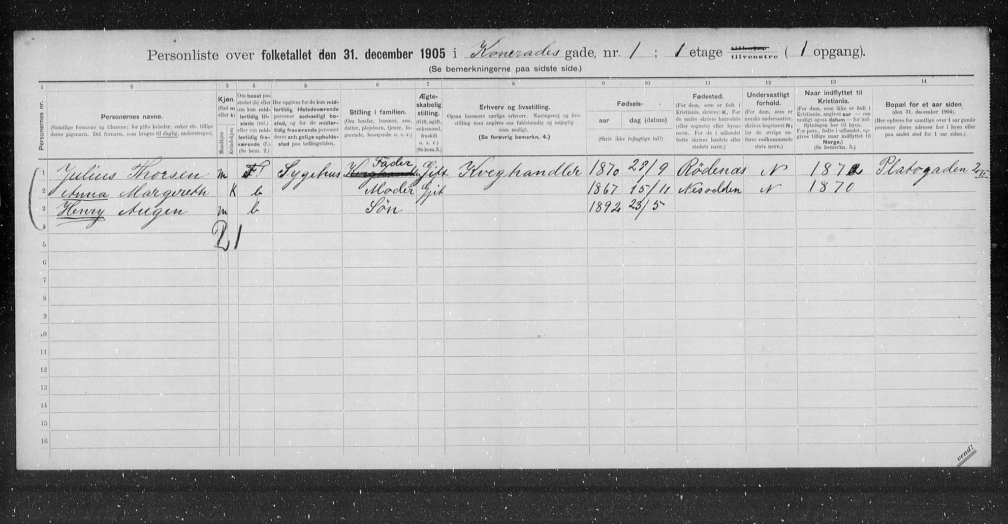 OBA, Municipal Census 1905 for Kristiania, 1905, p. 6915