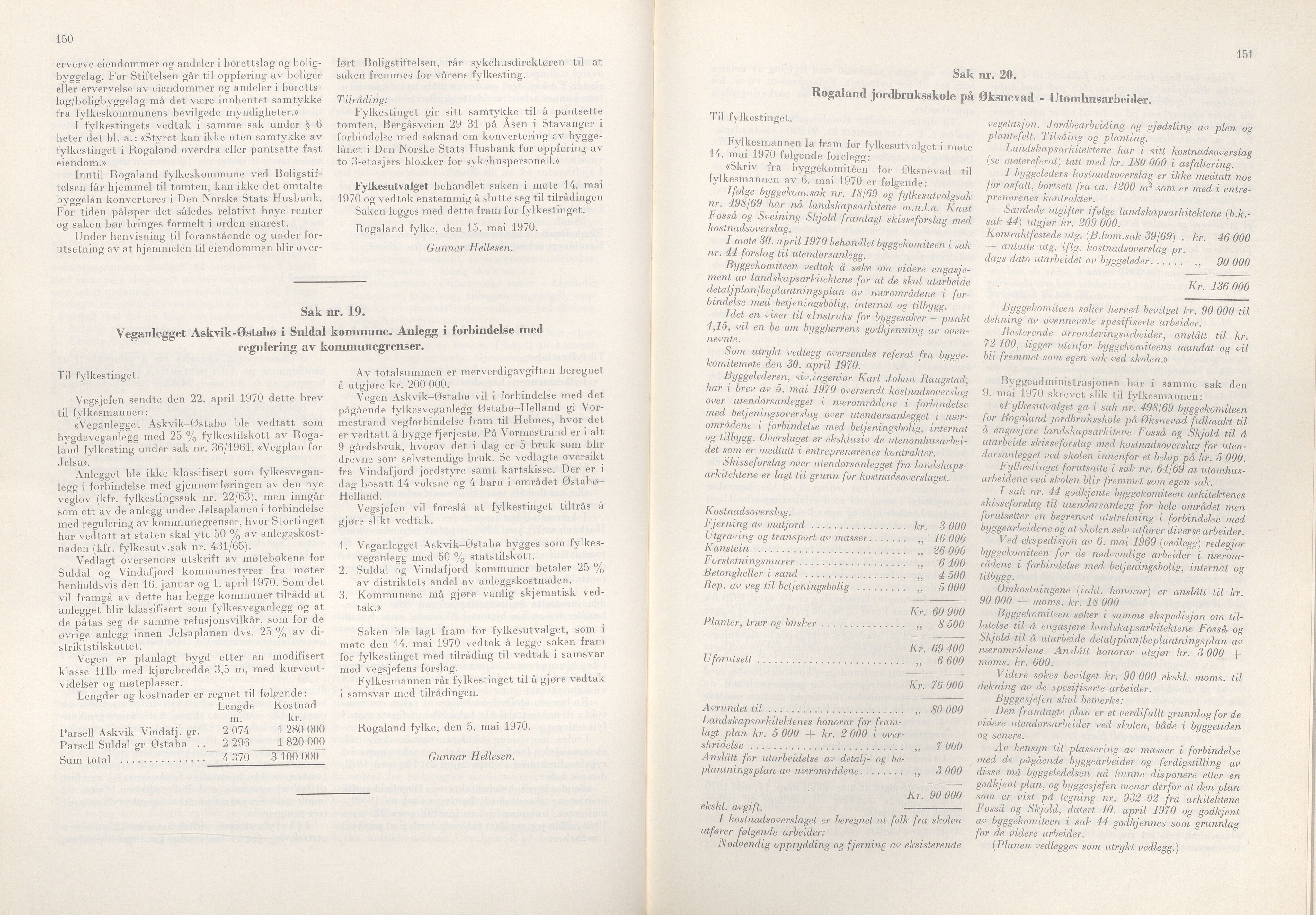 Rogaland fylkeskommune - Fylkesrådmannen , IKAR/A-900/A/Aa/Aaa/L0090: Møtebok , 1970, p. 150-151