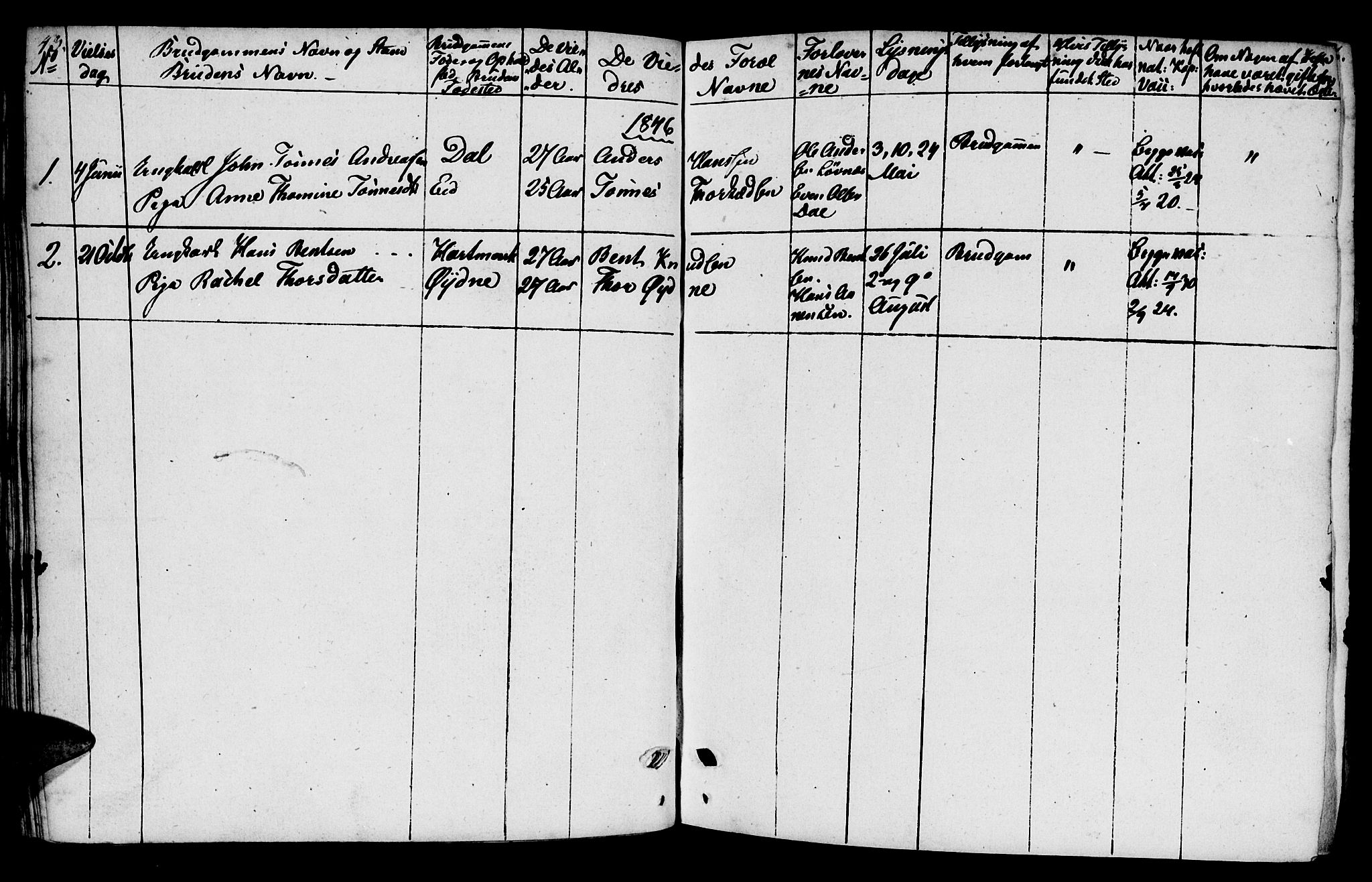 Mandal sokneprestkontor, SAK/1111-0030/F/Fb/Fbb/L0002: Parish register (copy) no. B 2, 1802-1846, p. 43-44