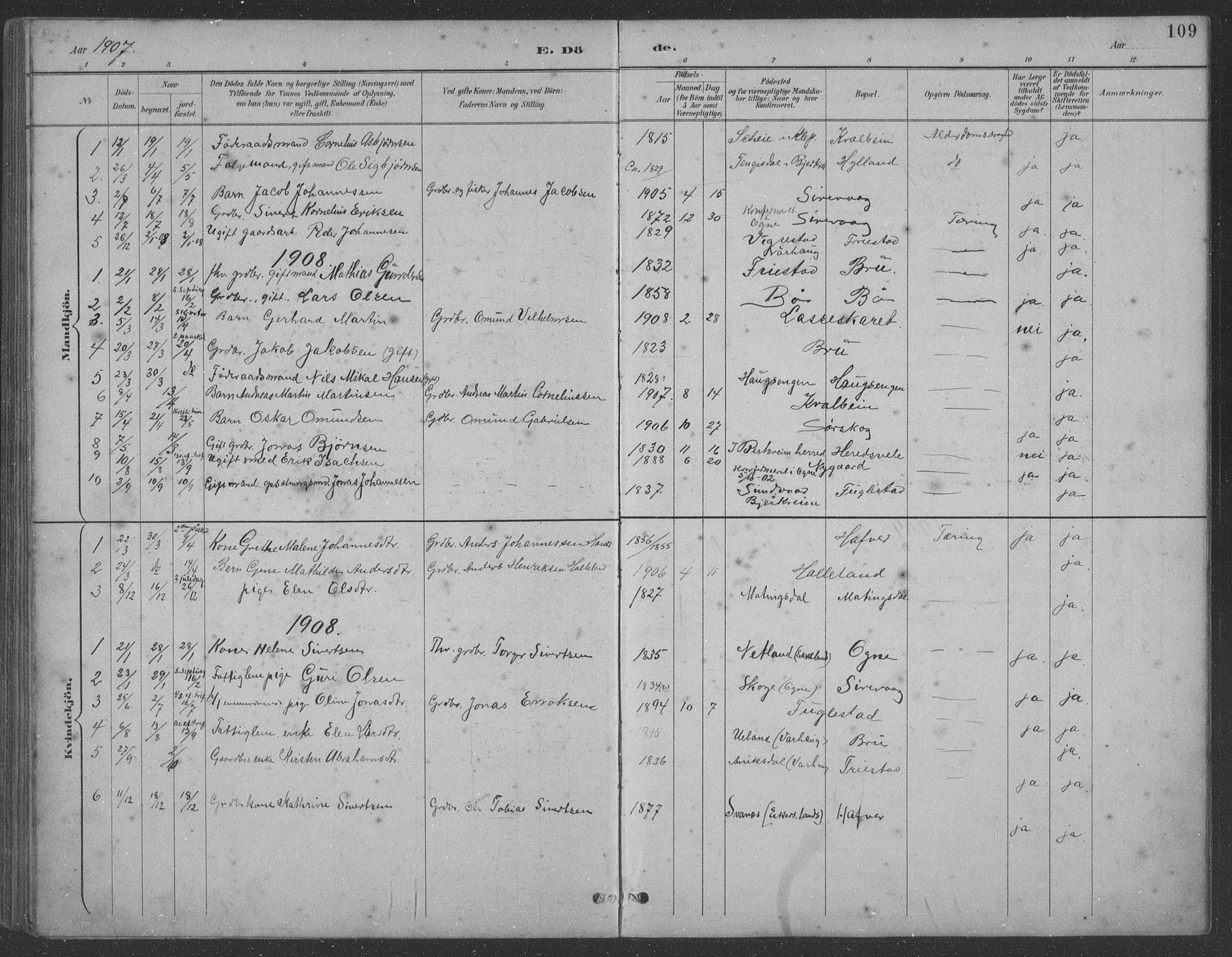 Eigersund sokneprestkontor, SAST/A-101807/S09: Parish register (copy) no. B 21, 1890-1915, p. 109