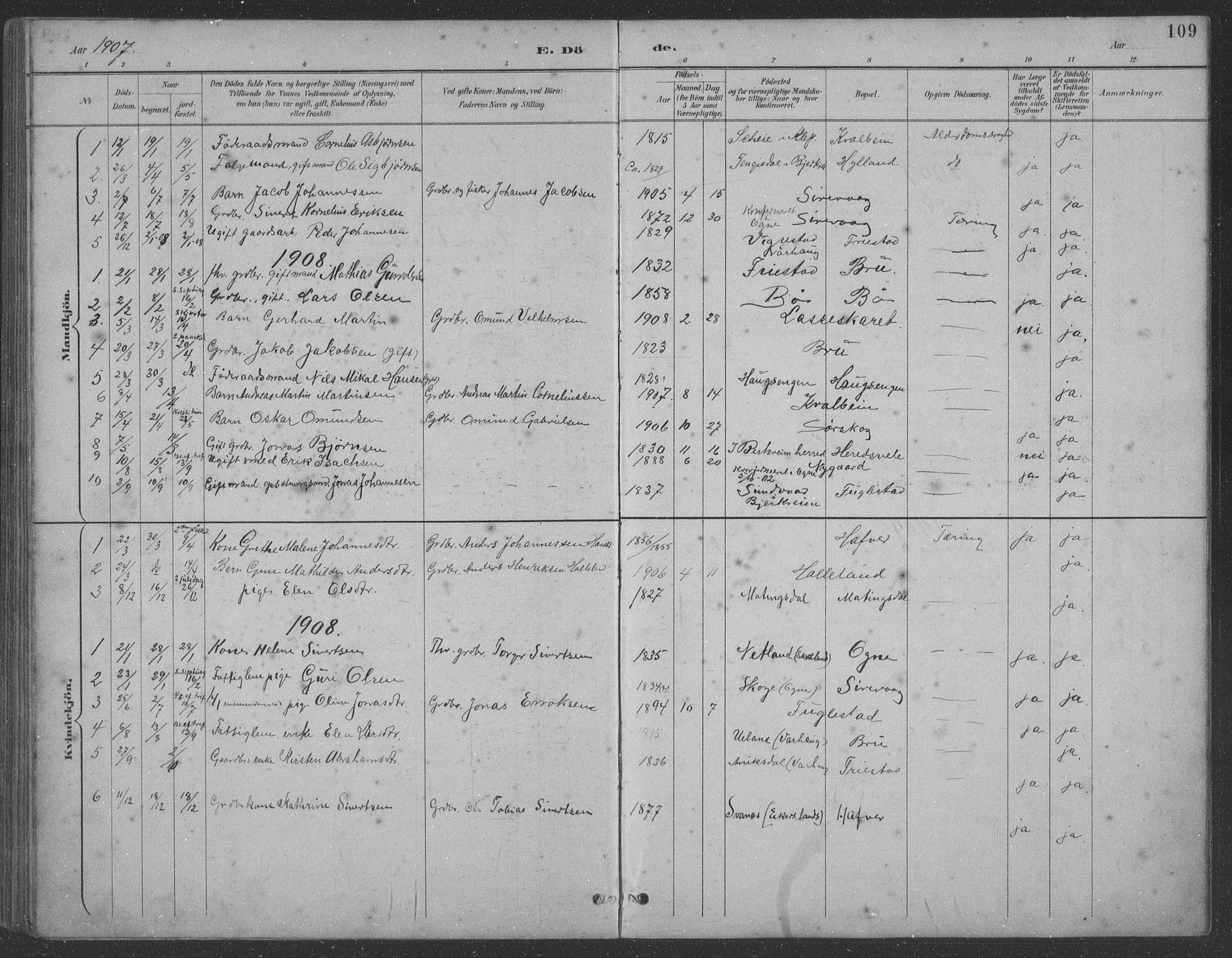 Eigersund sokneprestkontor, AV/SAST-A-101807/S09: Parish register (copy) no. B 21, 1890-1915, p. 109