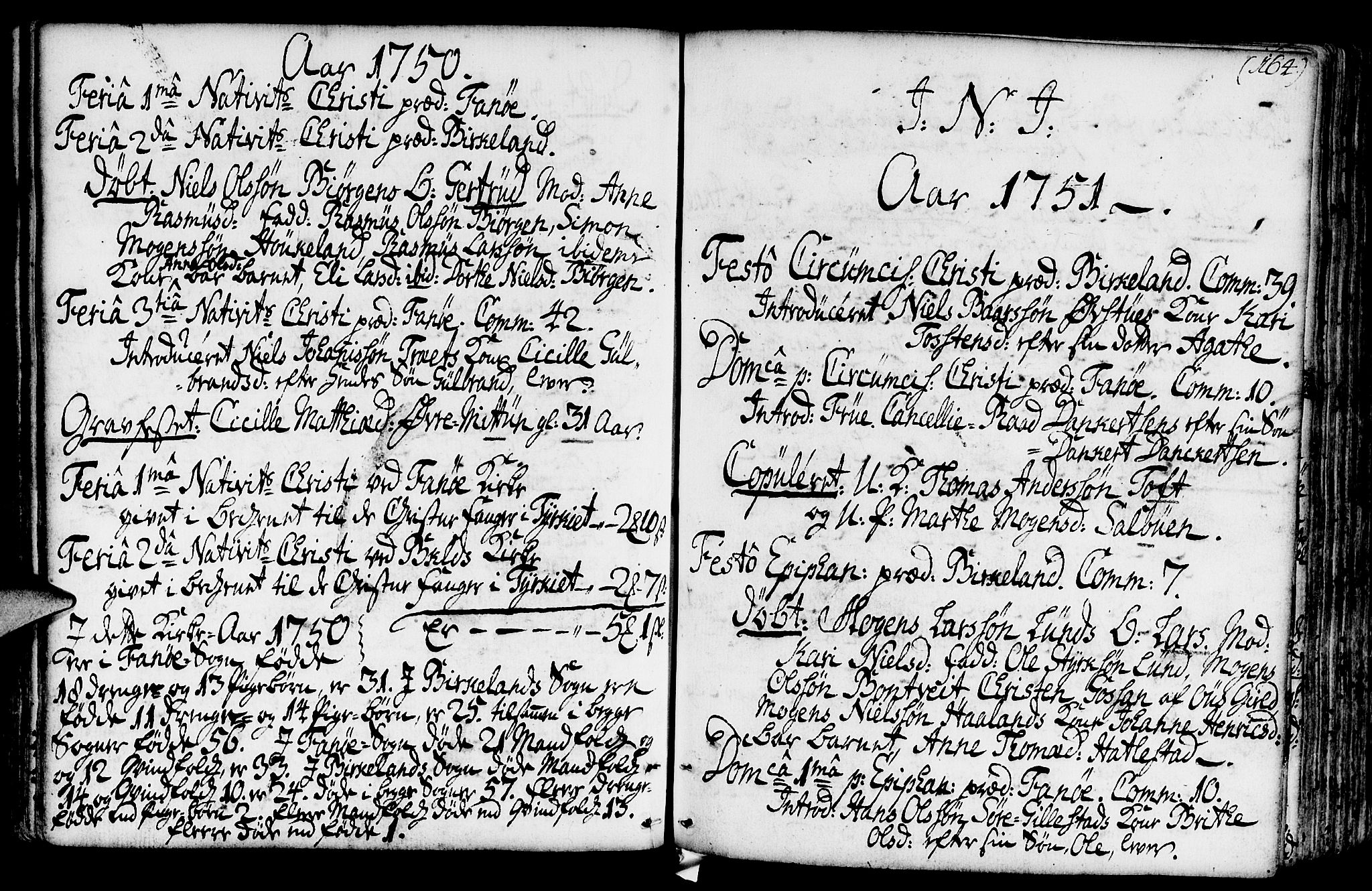 Fana Sokneprestembete, SAB/A-75101/H/Haa/Haaa/L0003: Parish register (official) no. A 3, 1736-1757, p. 164