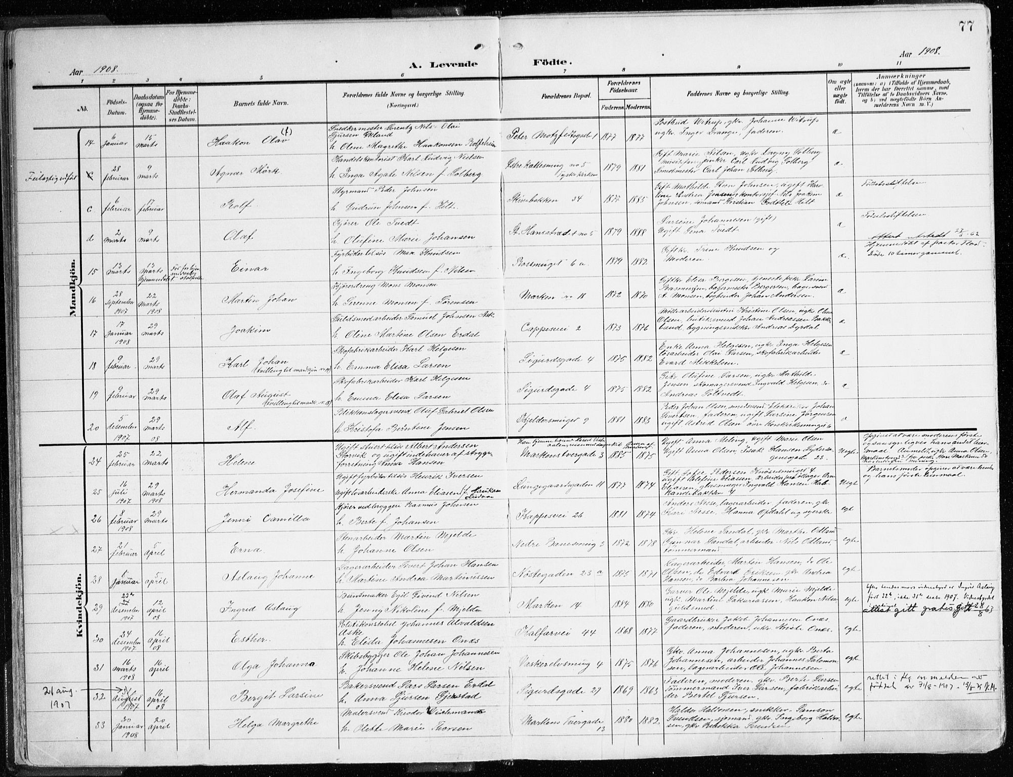 Domkirken sokneprestembete, AV/SAB-A-74801/H/Haa/L0025: Parish register (official) no. B 8, 1903-1925, p. 77