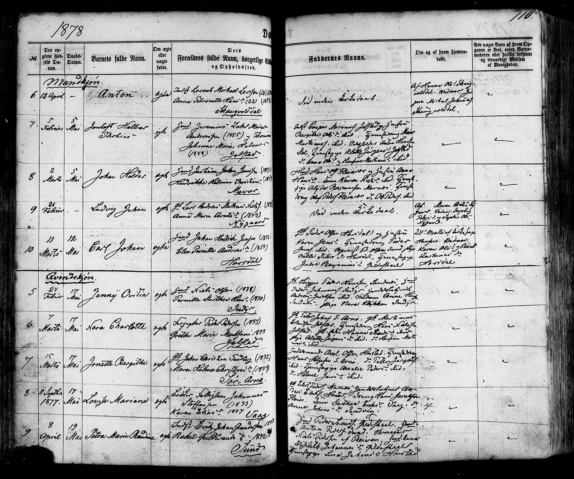 Ministerialprotokoller, klokkerbøker og fødselsregistre - Nordland, AV/SAT-A-1459/805/L0098: Parish register (official) no. 805A05, 1862-1879, p. 110