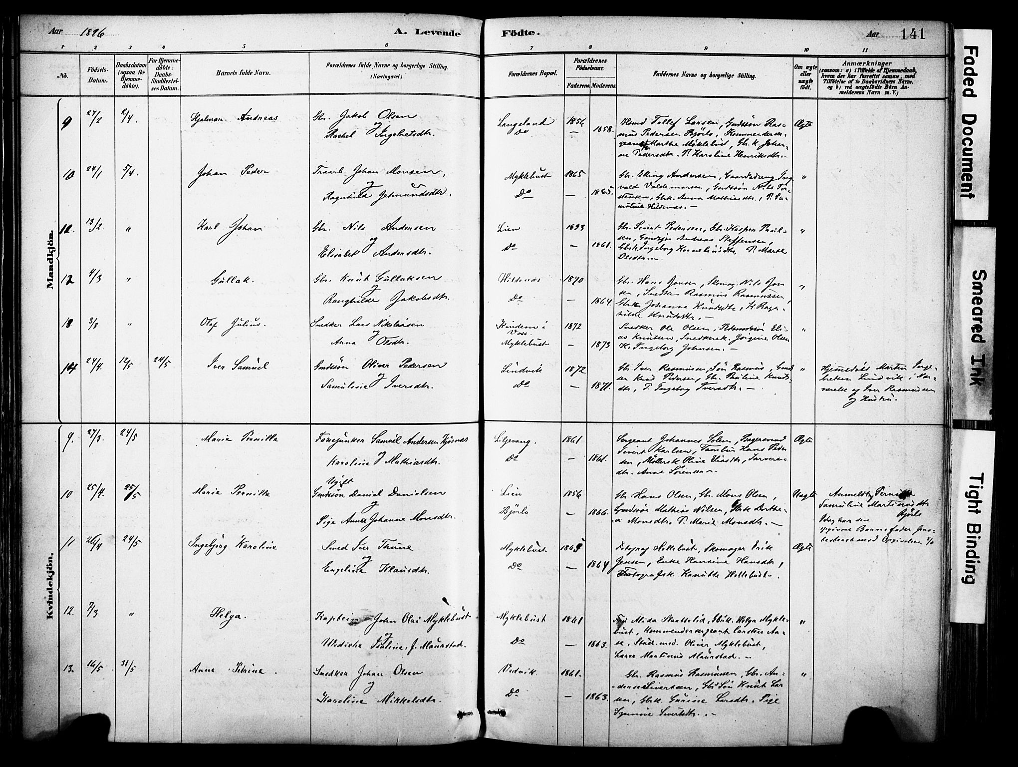 Eid sokneprestembete, AV/SAB-A-82301/H/Haa/Haab/L0001: Parish register (official) no. B 1, 1879-1906, p. 141