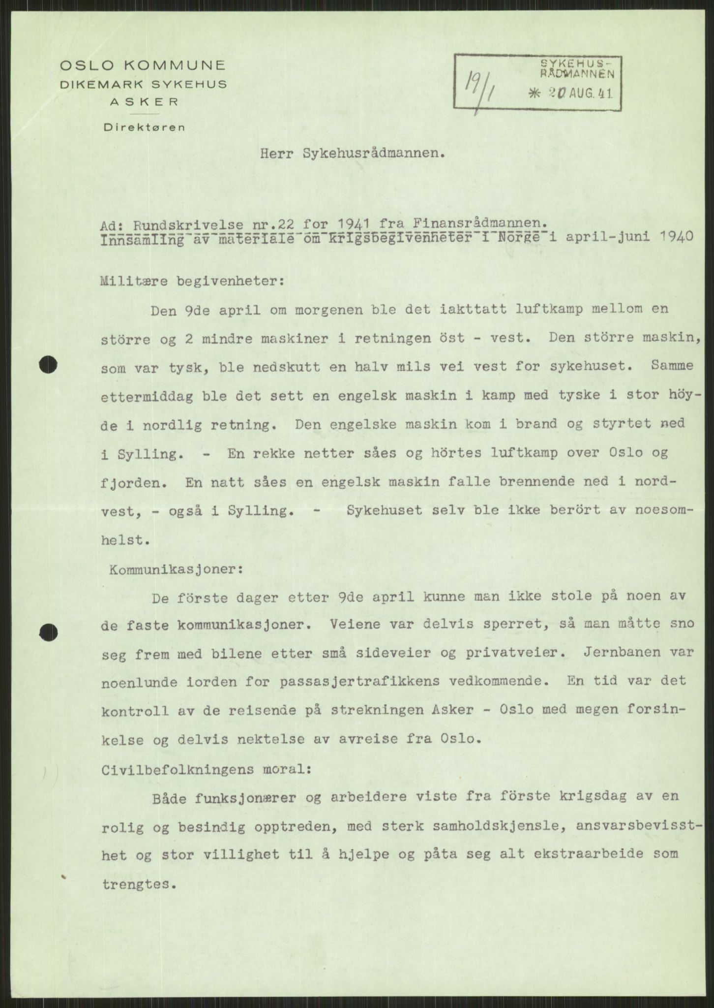 Forsvaret, Forsvarets krigshistoriske avdeling, AV/RA-RAFA-2017/Y/Ya/L0013: II-C-11-31 - Fylkesmenn.  Rapporter om krigsbegivenhetene 1940., 1940, p. 640