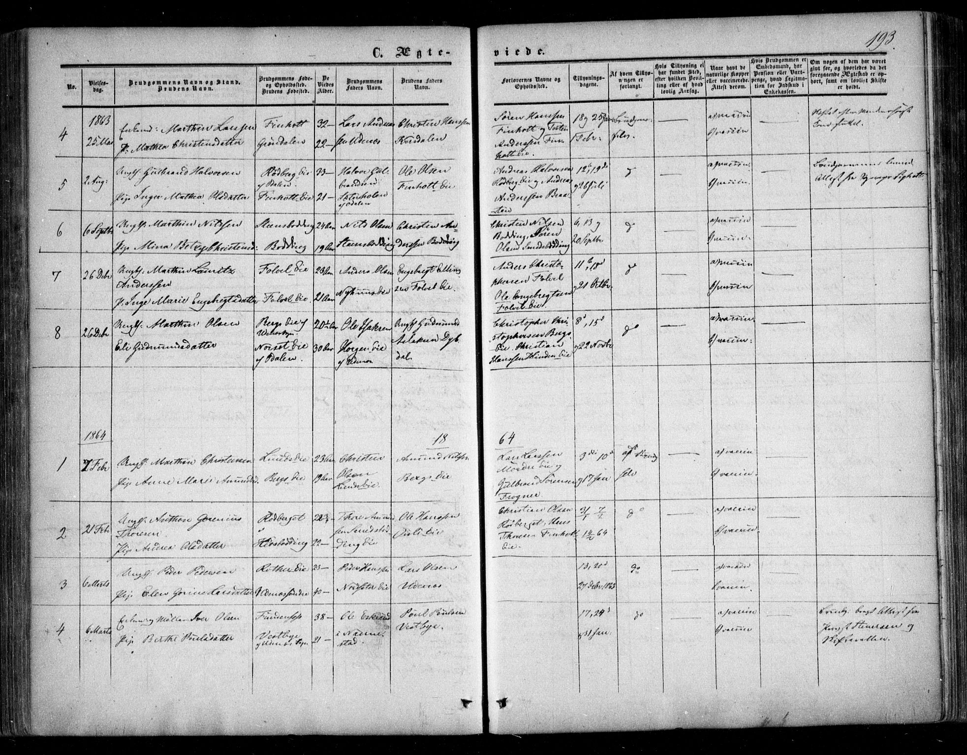 Nes prestekontor Kirkebøker, SAO/A-10410/F/Fc/L0001: Parish register (official) no. III 1, 1859-1882, p. 193