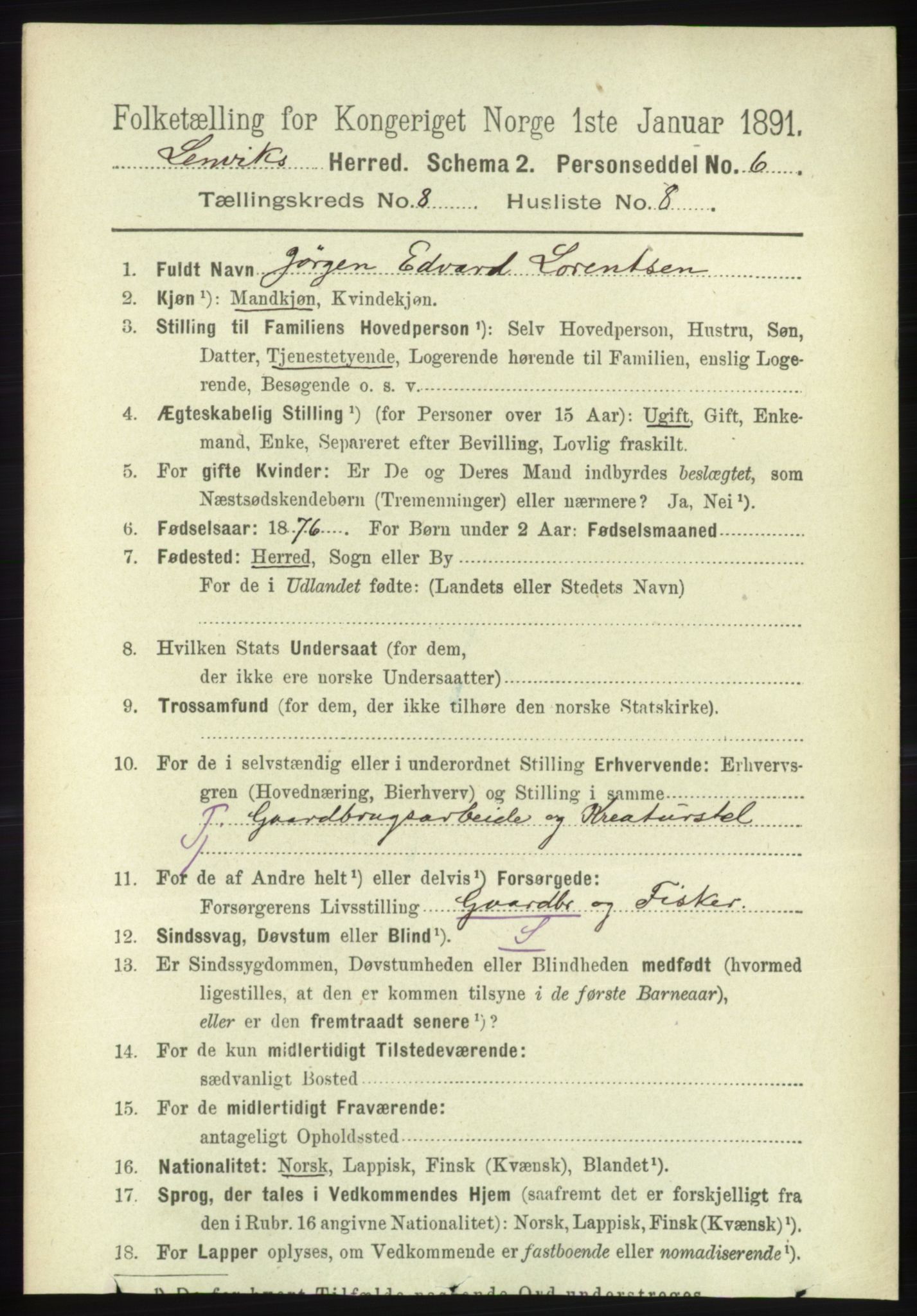 RA, 1891 census for 1931 Lenvik, 1891, p. 4433