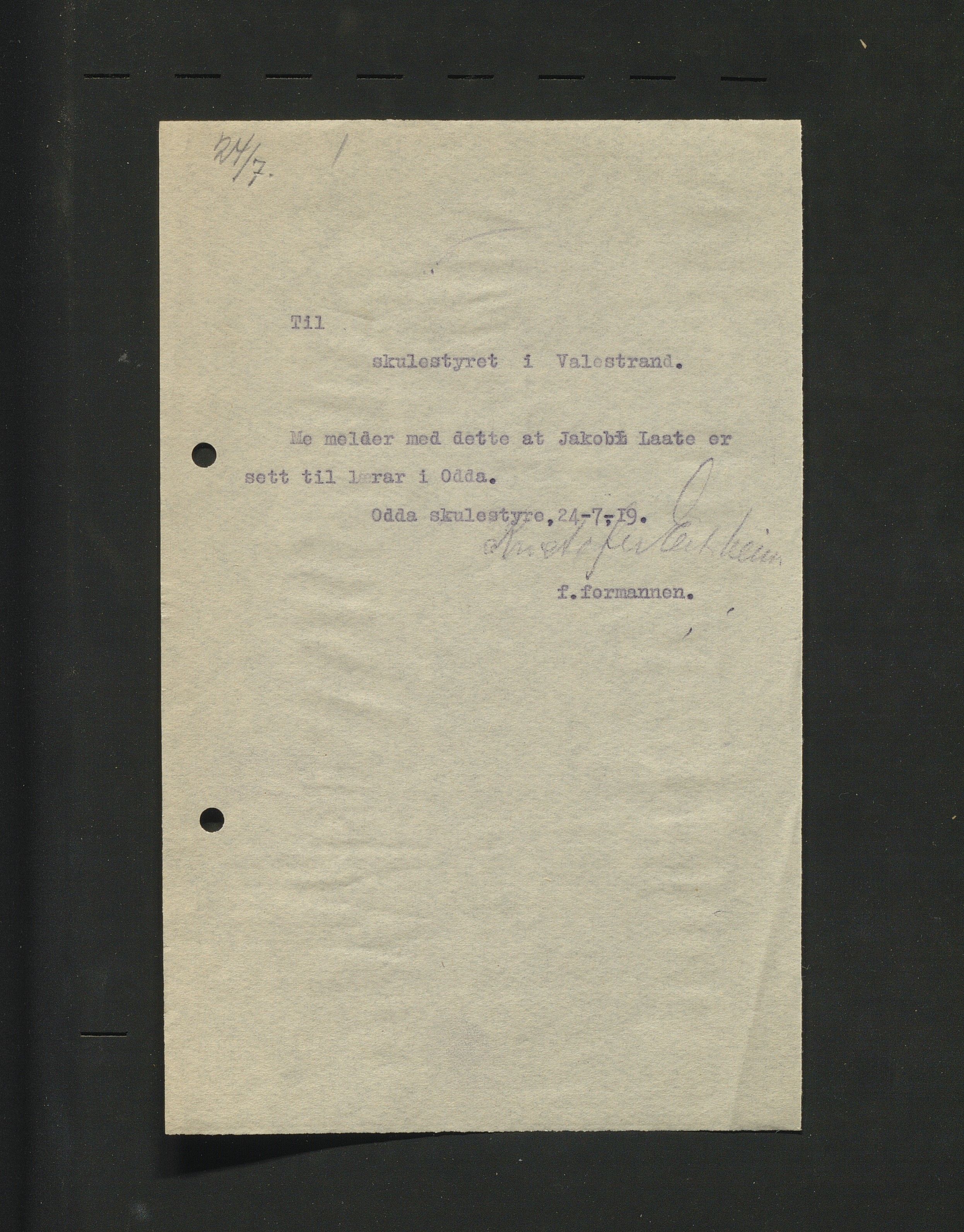 Odda kommune. Skulestyret, IKAH/1228-211/B/Ba/L0001/0001: Kopibok for Odda skulestyre / Kopiar av utgåande brev , 1919