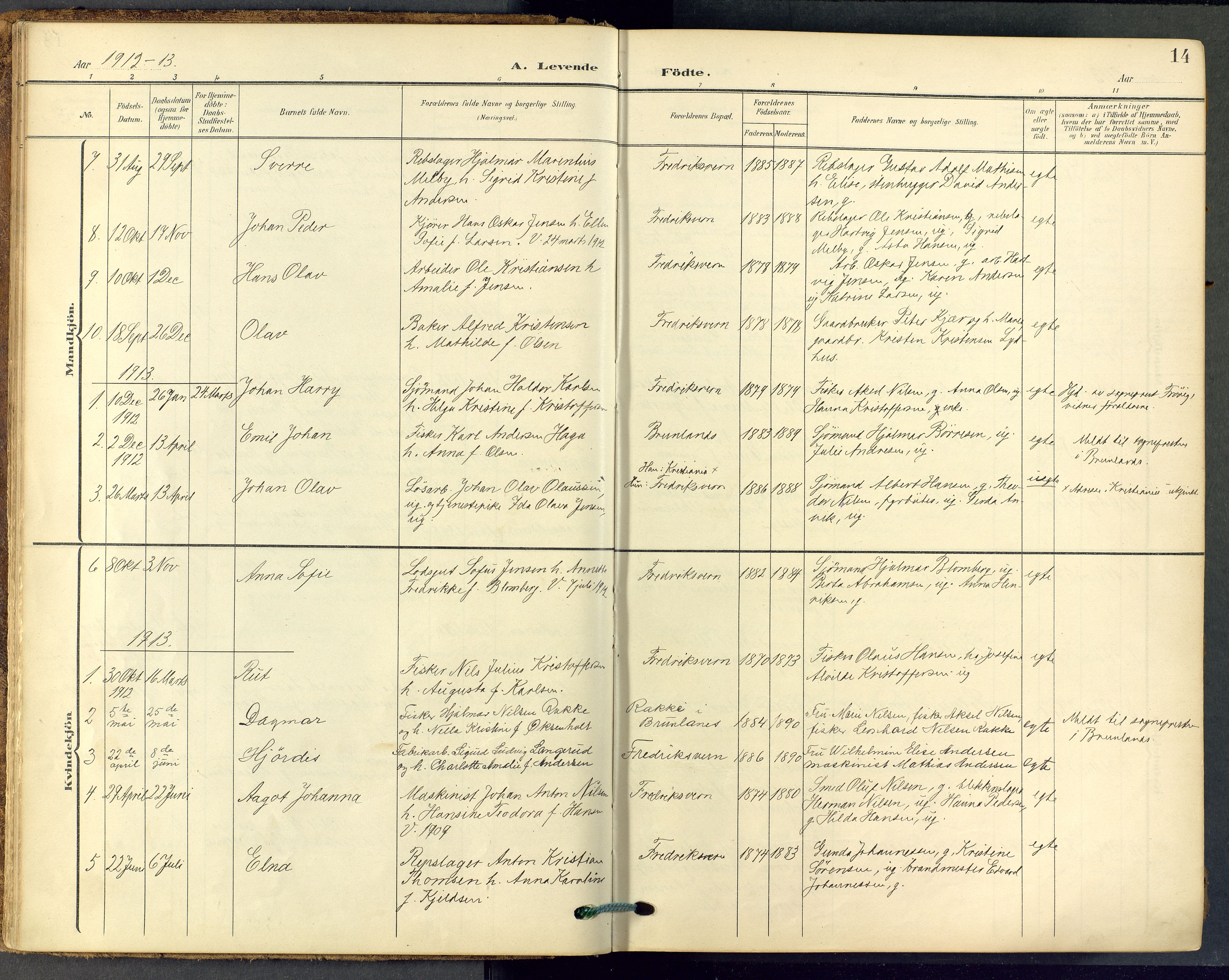 Stavern kirkebøker, SAKO/A-318/F/Fa/L0009: Parish register (official) no. 9, 1906-1955, p. 14
