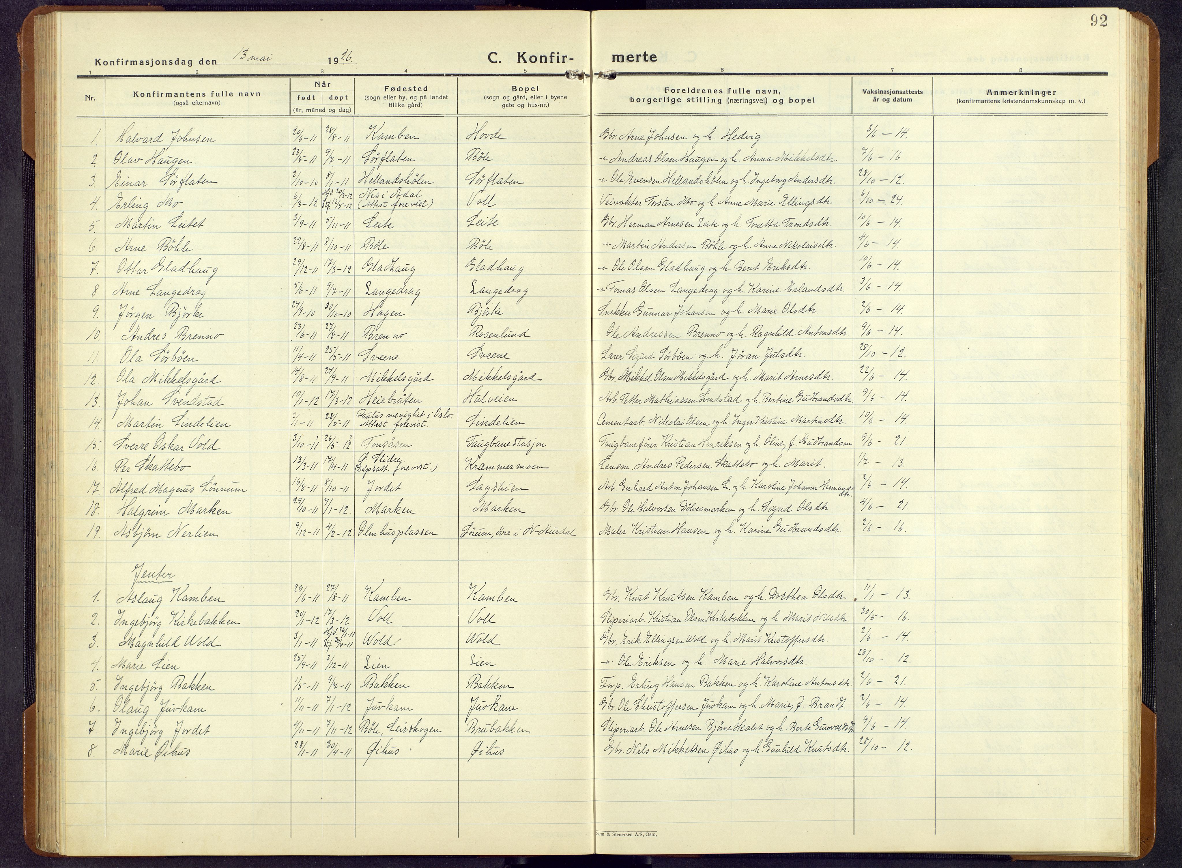 Sør-Aurdal prestekontor, AV/SAH-PREST-128/H/Ha/Hab/L0011: Parish register (copy) no. 11, 1922-1950, p. 92