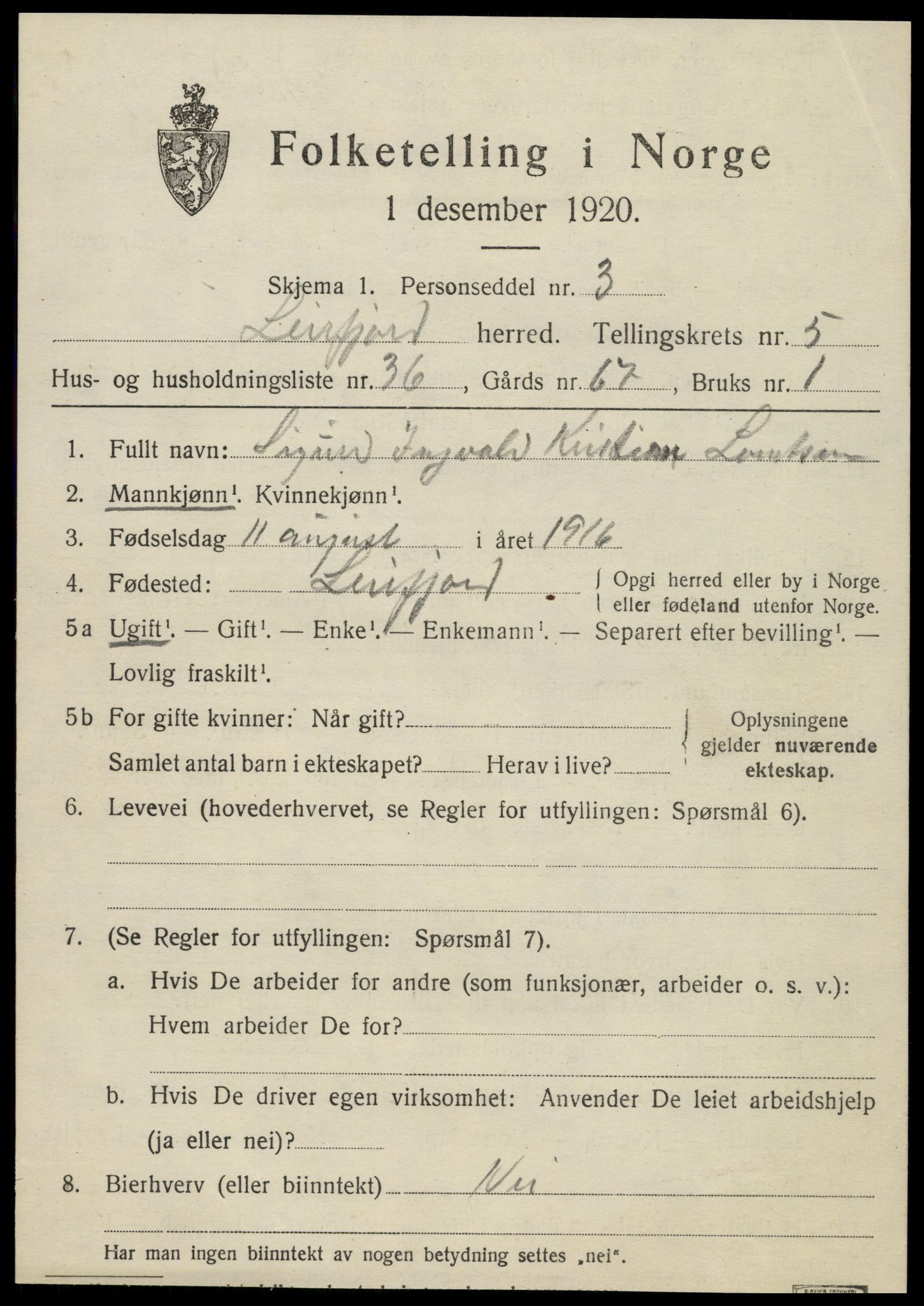 SAT, 1920 census for Leirfjord, 1920, p. 3809