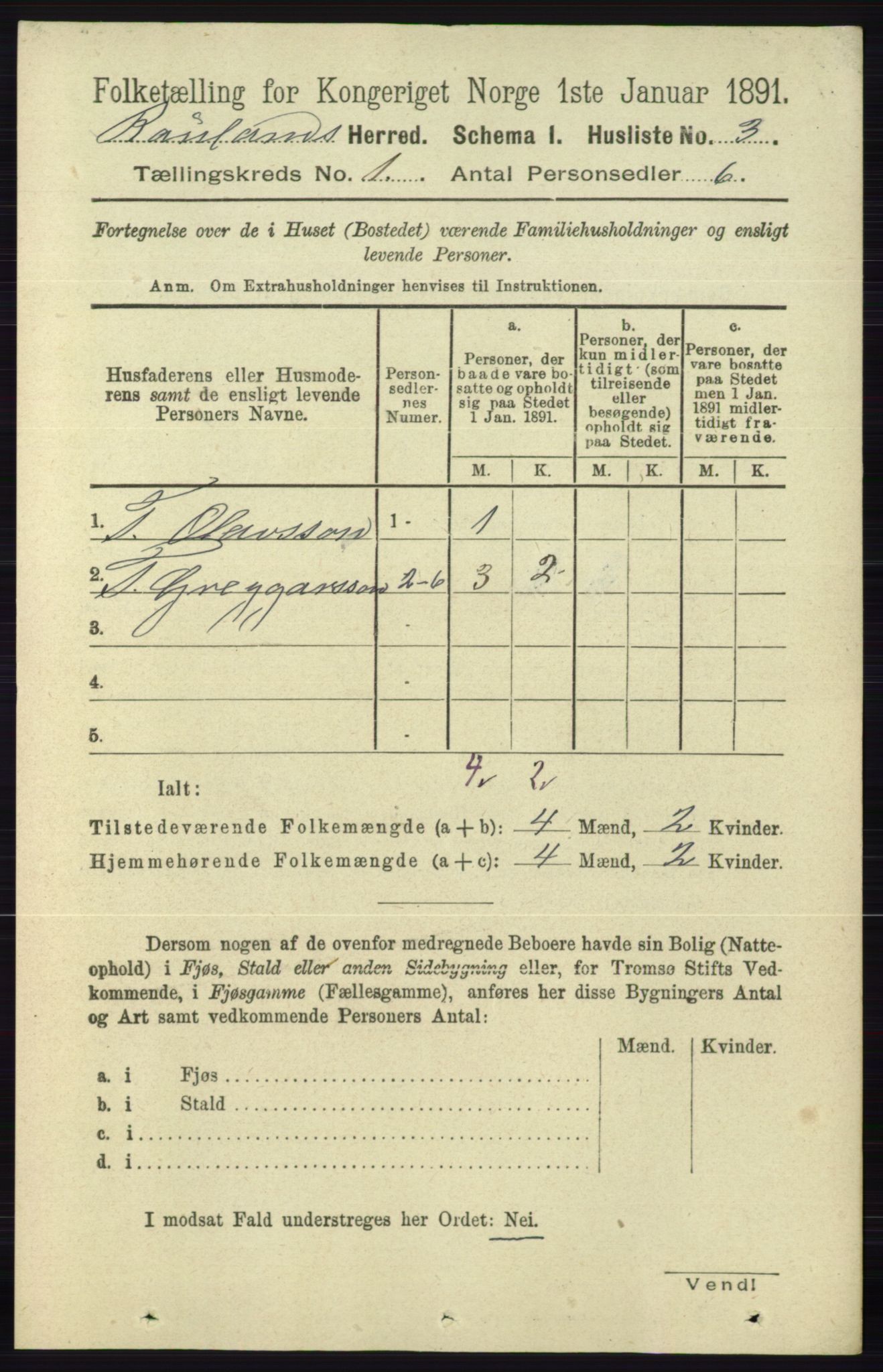 RA, 1891 census for 0835 Rauland, 1891, p. 17