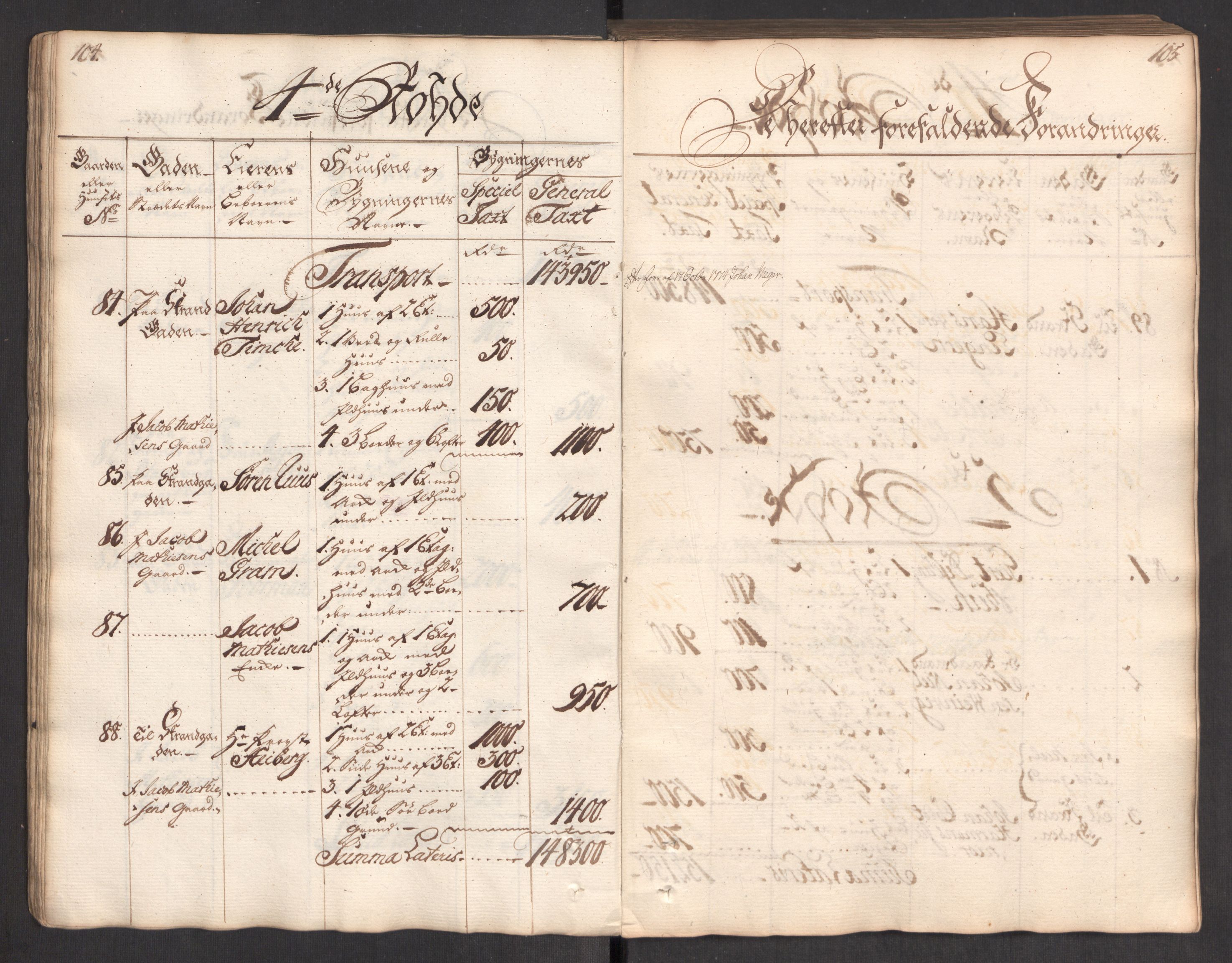 Kommersekollegiet, Brannforsikringskontoret 1767-1814, RA/EA-5458/F/Fa/L0004/0002: Bergen / Branntakstprotokoll, 1767, p. 104-105