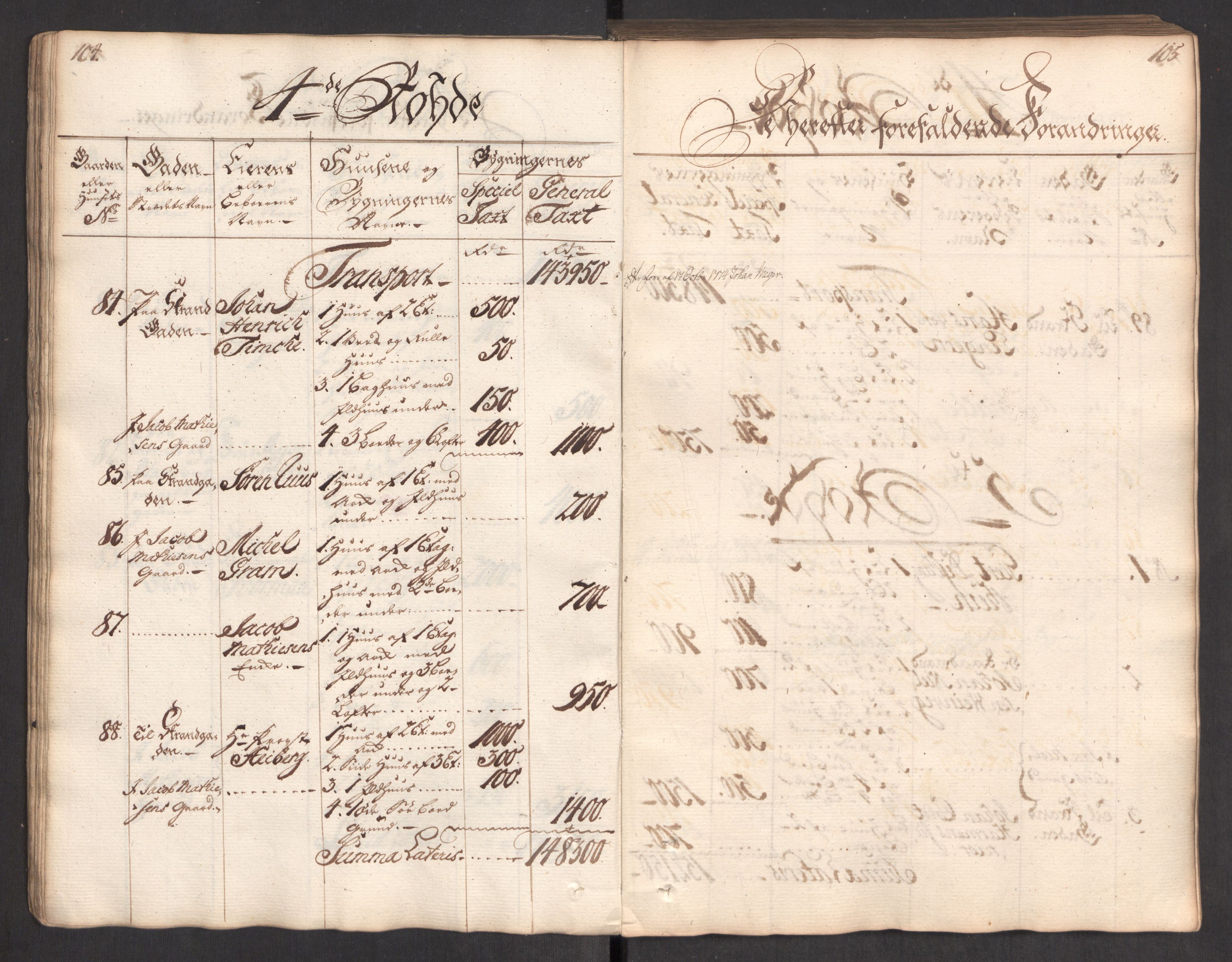 Kommersekollegiet, Brannforsikringskontoret 1767-1814, AV/RA-EA-5458/F/Fa/L0004/0002: Bergen / Branntakstprotokoll, 1767, p. 104-105