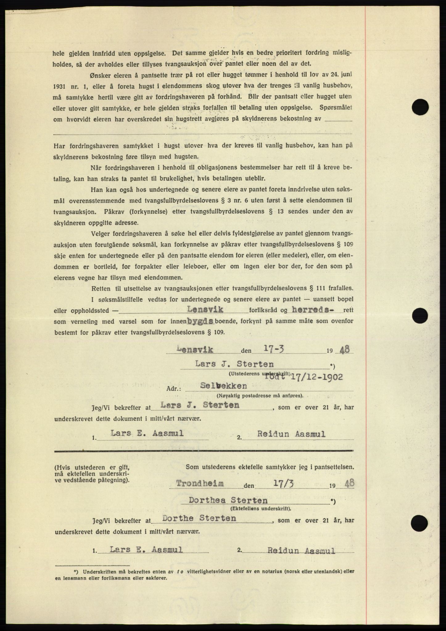 Fosen sorenskriveri, AV/SAT-A-1107/1/2/2C: Mortgage book no. B, 1946-1950, Deed date: 19.03.1948