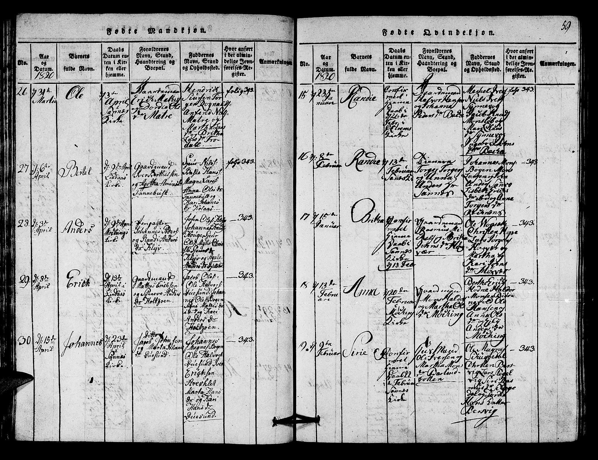 Lindås Sokneprestembete, AV/SAB-A-76701/H/Hab/Haba/L0001: Parish register (copy) no. A 1, 1816-1823, p. 59