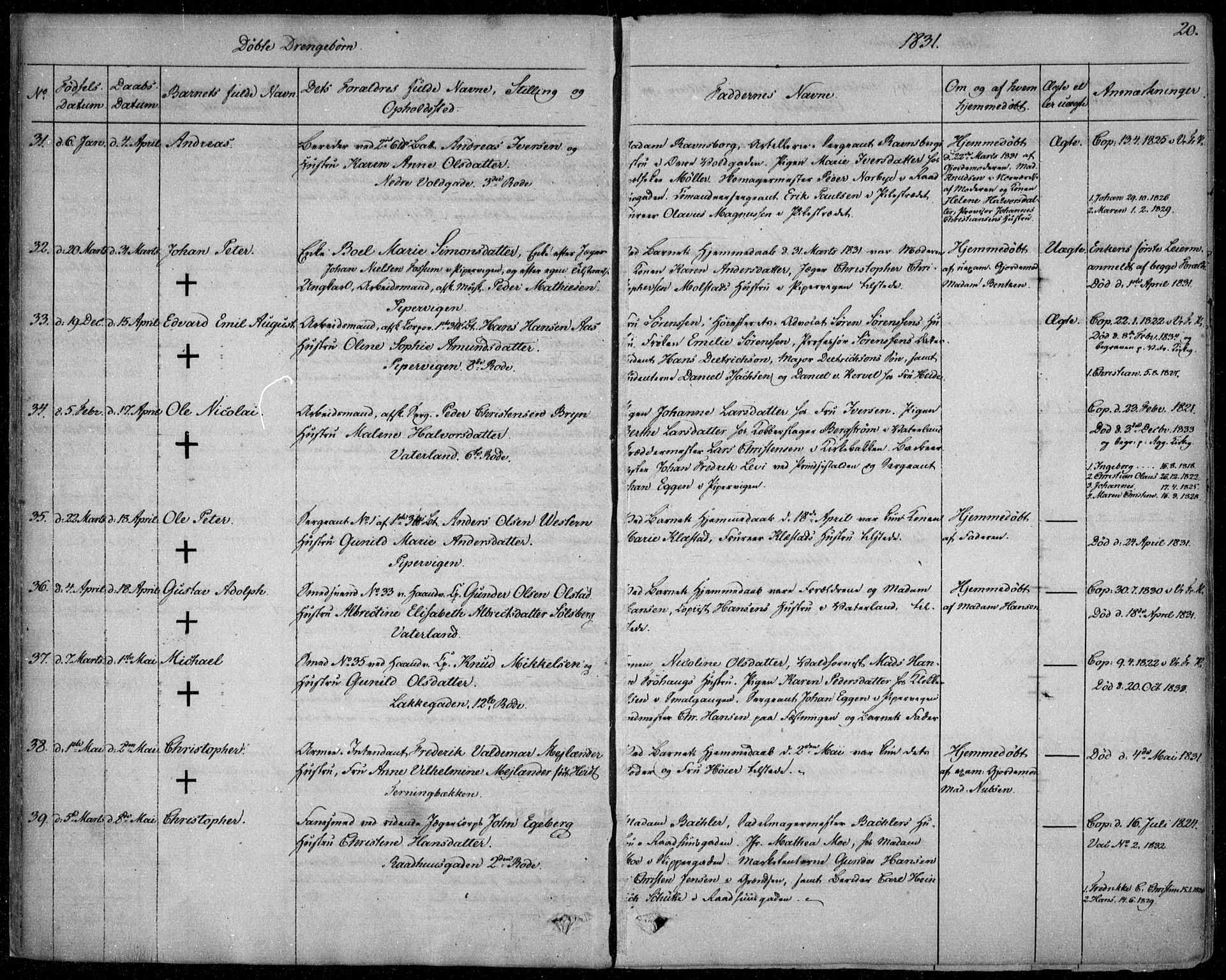 Garnisonsmenigheten Kirkebøker, SAO/A-10846/F/Fa/L0006: Parish register (official) no. 6, 1828-1841, p. 20