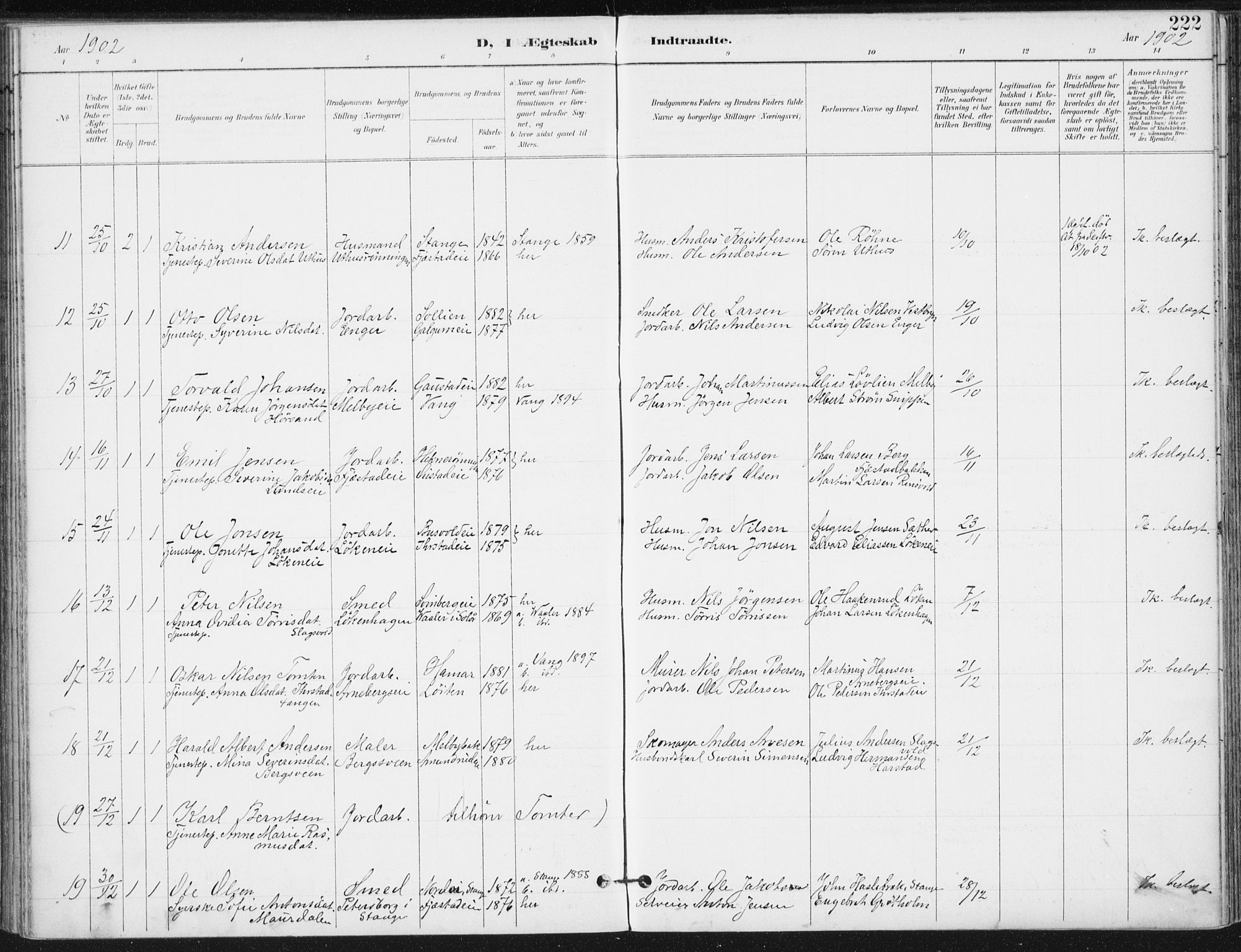 Romedal prestekontor, SAH/PREST-004/K/L0011: Parish register (official) no. 11, 1896-1912, p. 222