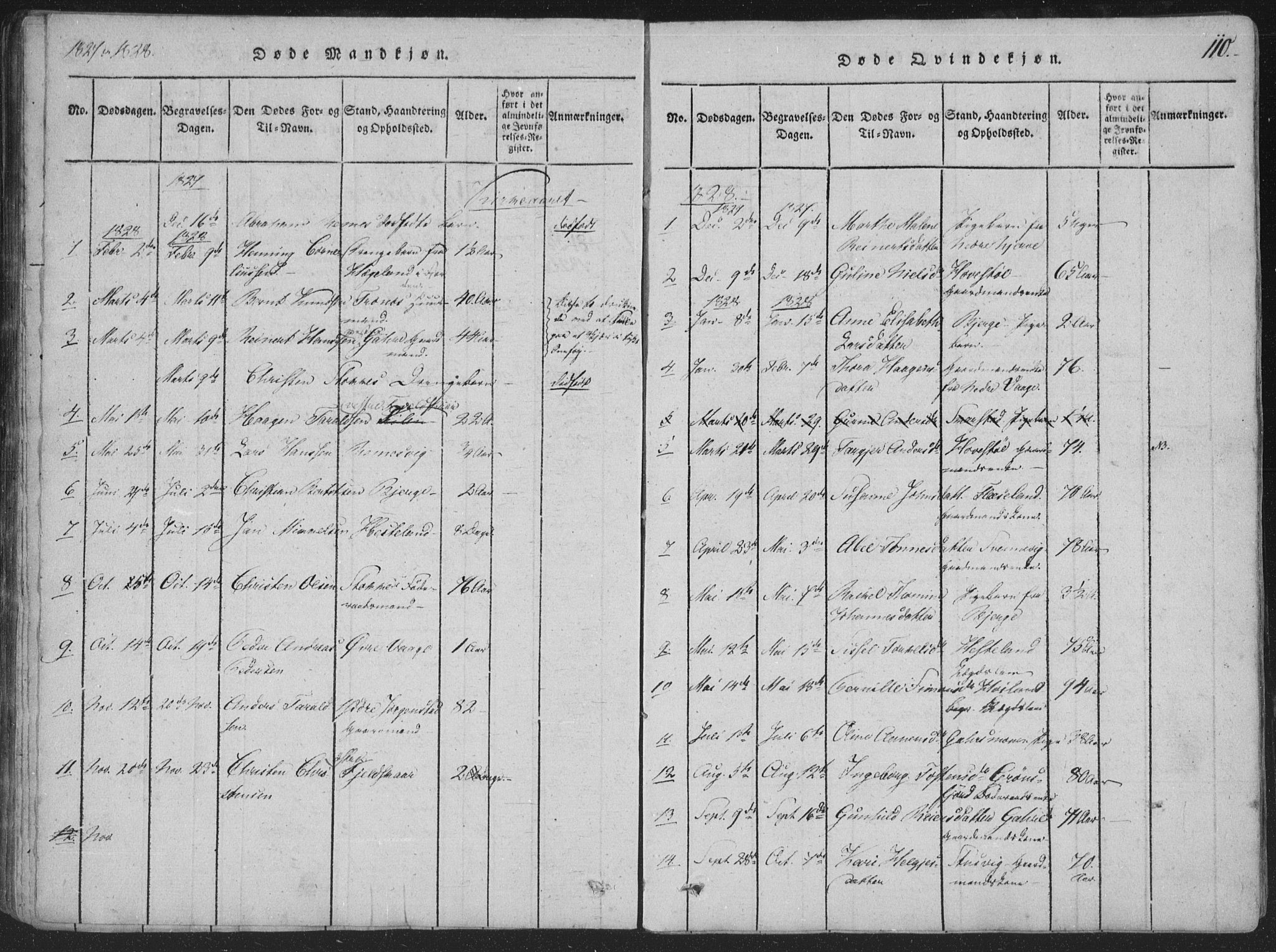 Sør-Audnedal sokneprestkontor, SAK/1111-0039/F/Fa/Faa/L0001: Parish register (official) no. A 1, 1816-1848, p. 110