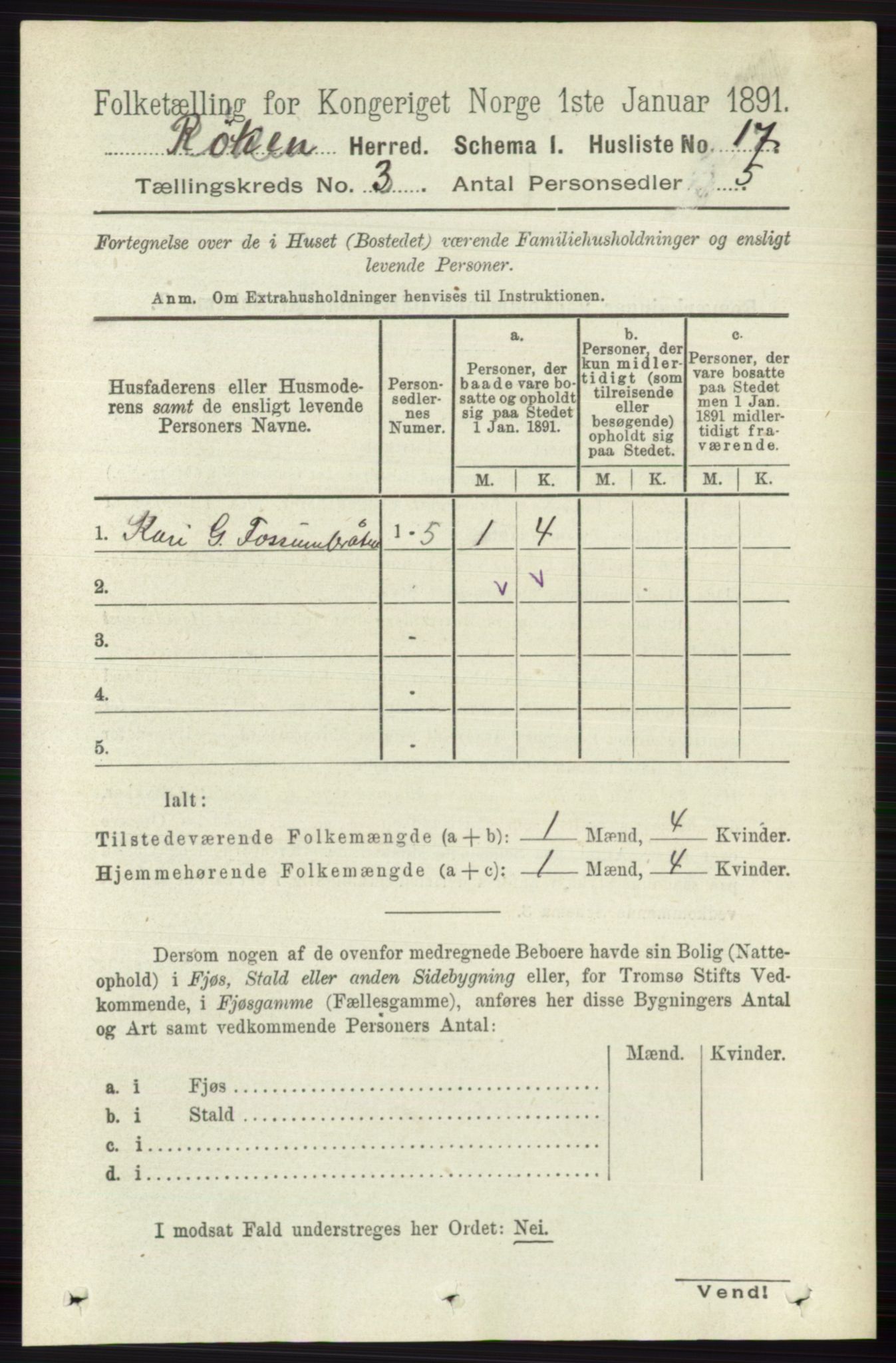 RA, 1891 census for 0627 Røyken, 1891, p. 1125