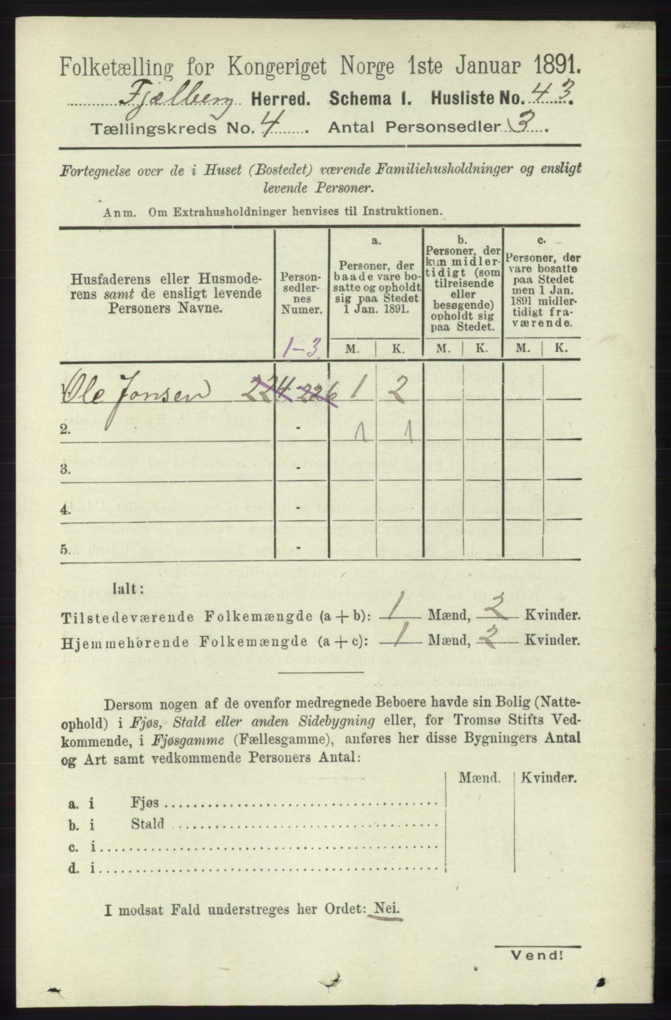 RA, 1891 census for 1213 Fjelberg, 1891, p. 1168