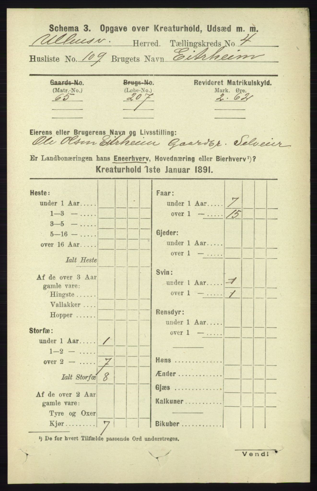 RA, 1891 census for 1230 Ullensvang, 1891, p. 7124