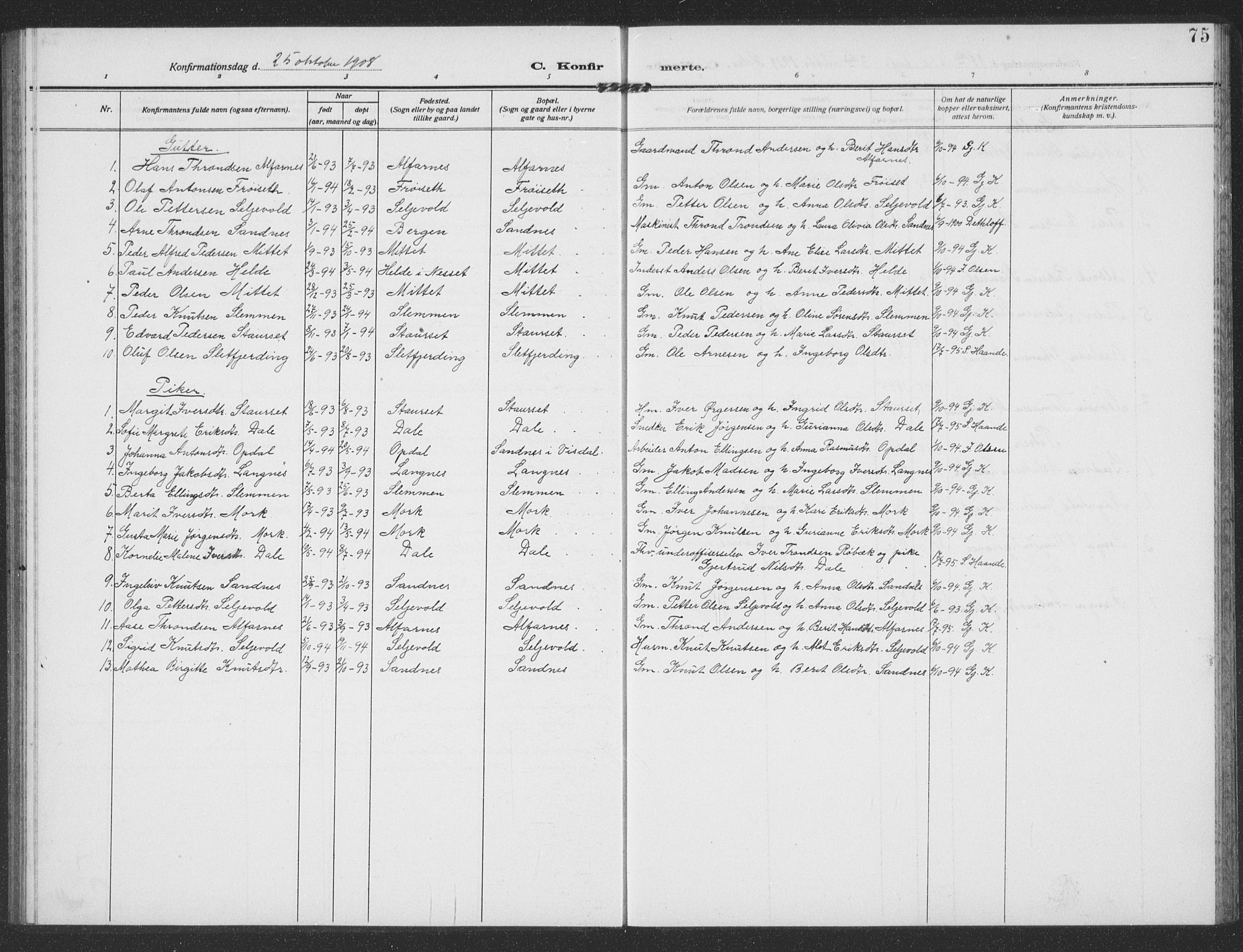 Ministerialprotokoller, klokkerbøker og fødselsregistre - Møre og Romsdal, SAT/A-1454/549/L0615: Parish register (copy) no. 549C01, 1905-1932, p. 75