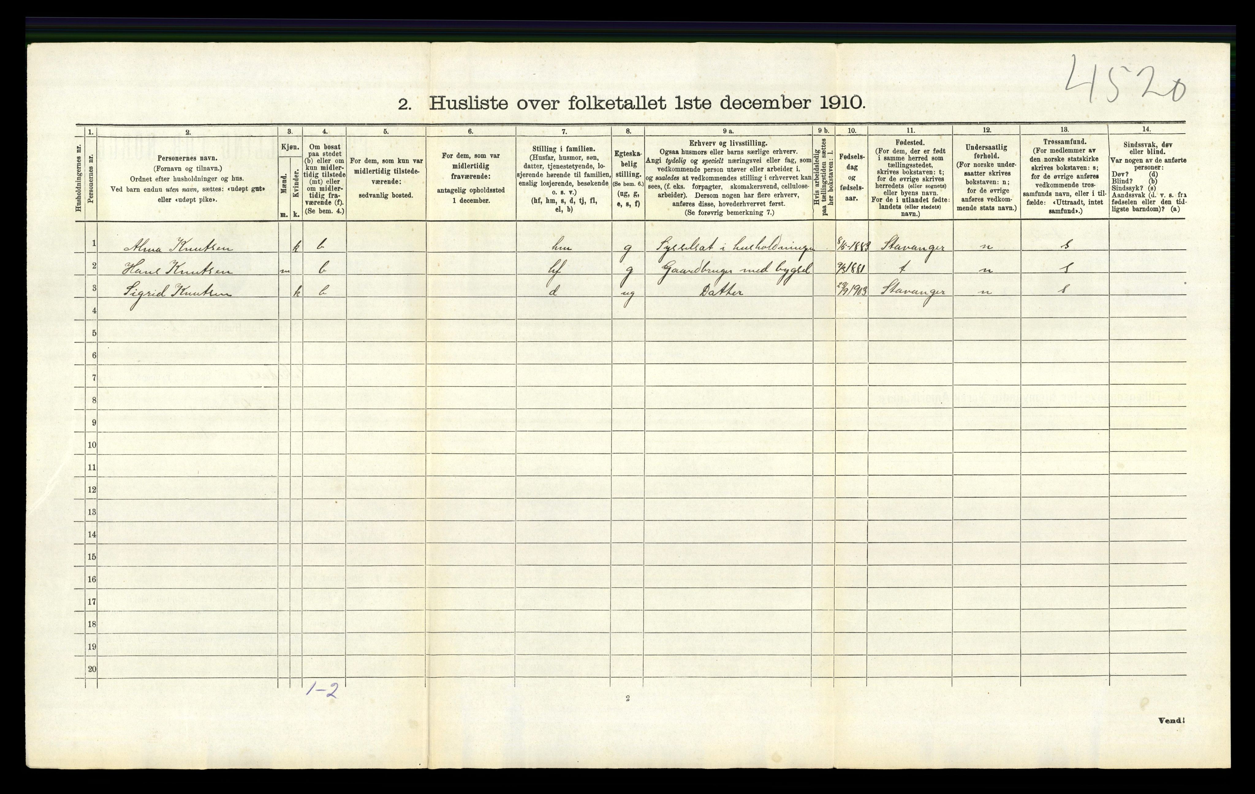 RA, 1910 census for Vikedal, 1910, p. 442