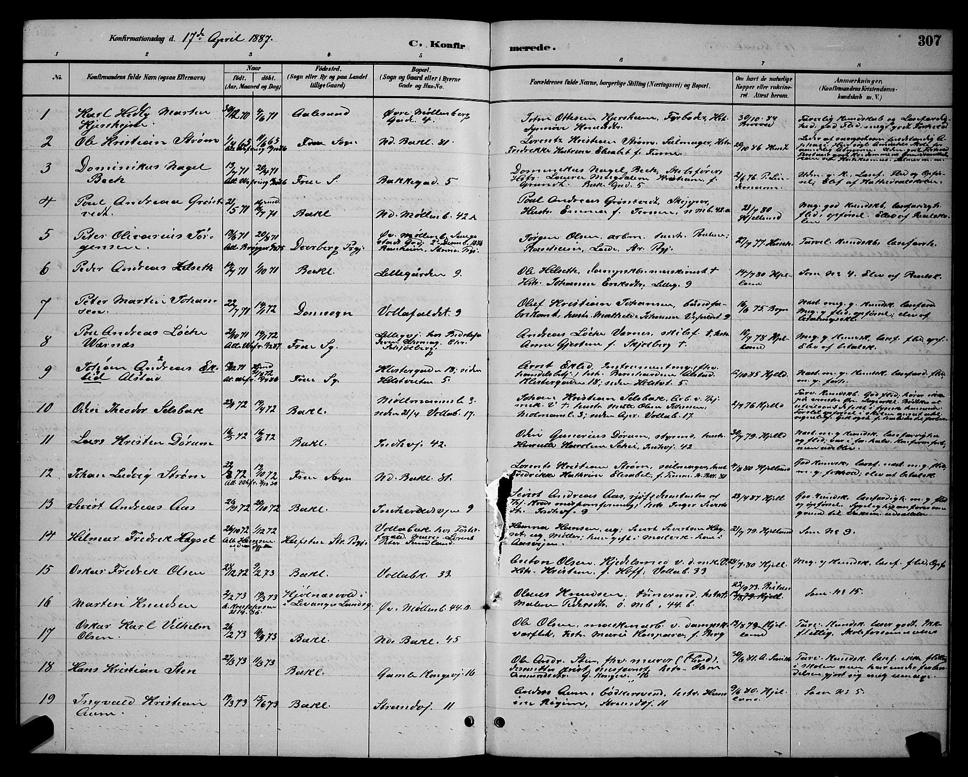 Ministerialprotokoller, klokkerbøker og fødselsregistre - Sør-Trøndelag, SAT/A-1456/604/L0222: Parish register (copy) no. 604C05, 1886-1895, p. 307