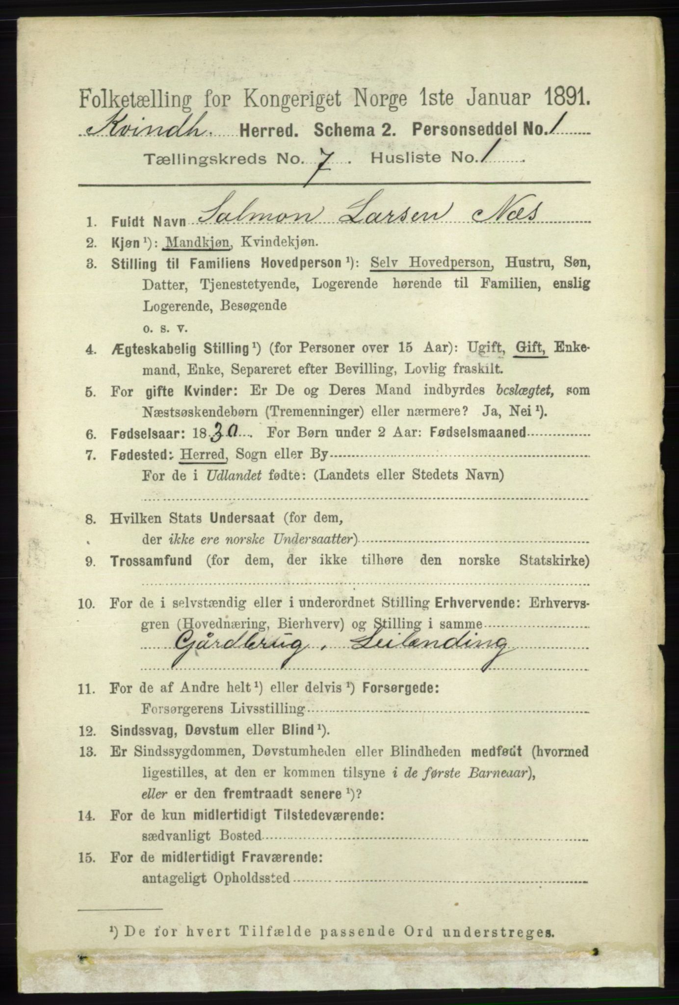 RA, 1891 census for 1224 Kvinnherad, 1891, p. 2449