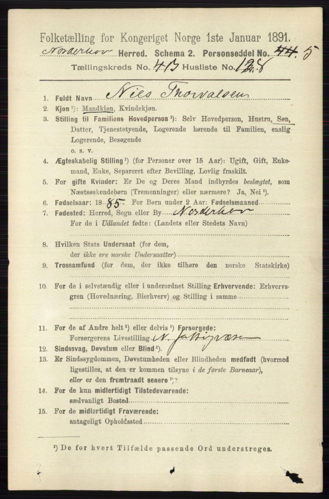 RA, 1891 census for 0613 Norderhov, 1891, p. 3437