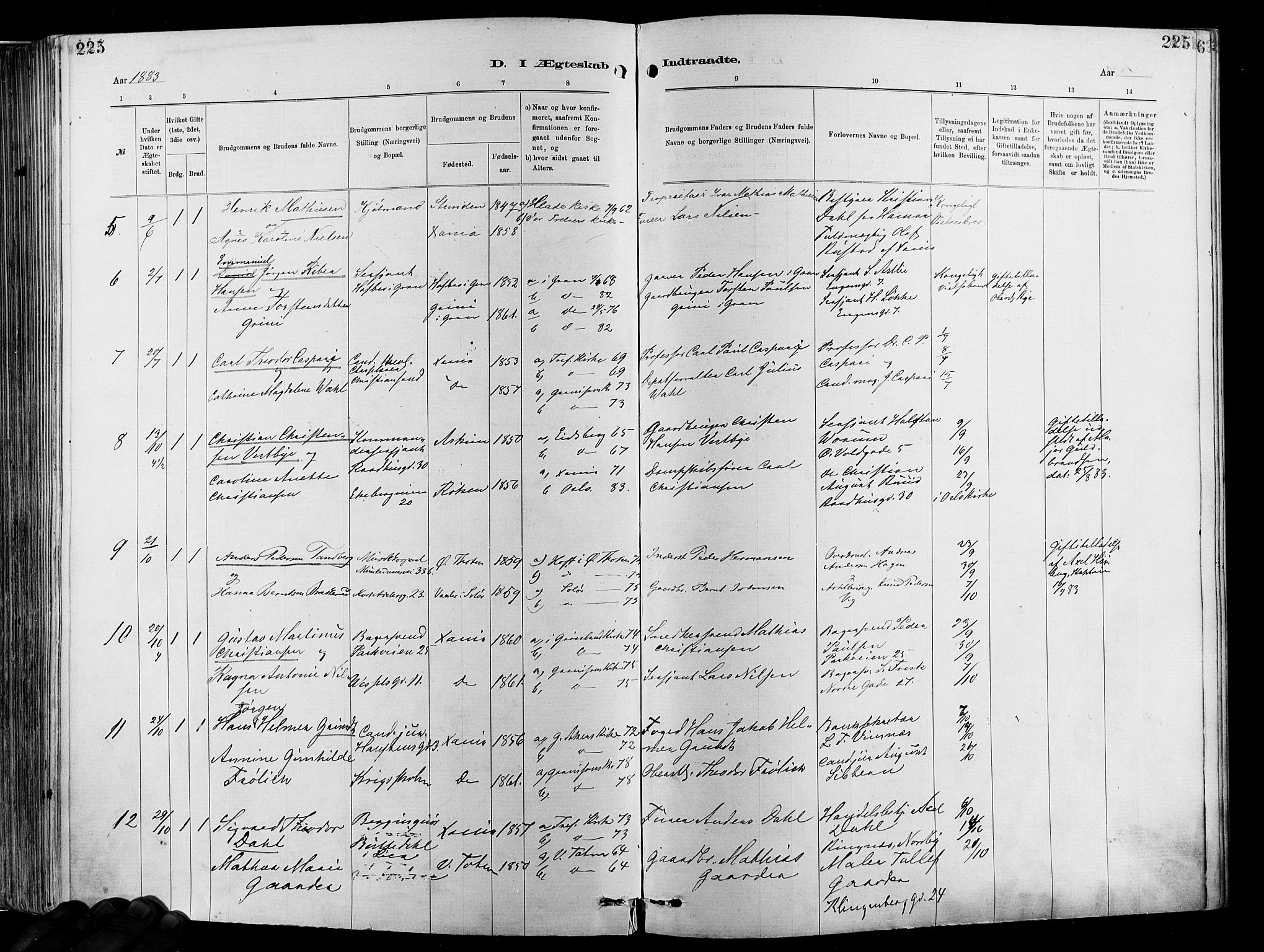 Garnisonsmenigheten Kirkebøker, SAO/A-10846/F/Fa/L0012: Parish register (official) no. 12, 1880-1893, p. 225