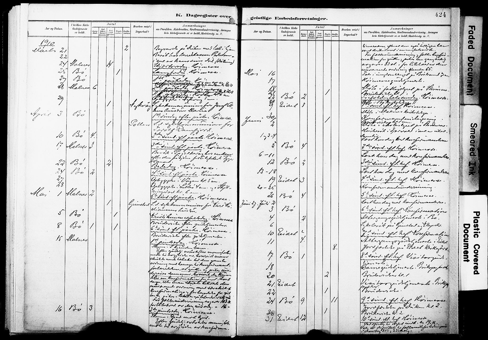 Ministerialprotokoller, klokkerbøker og fødselsregistre - Nordland, AV/SAT-A-1459/891/L1305: Parish register (official) no. 891A10, 1895-1921, p. 424