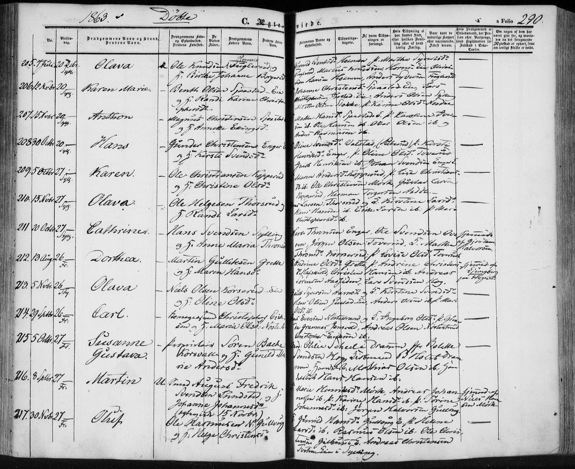 Lier kirkebøker, SAKO/A-230/F/Fa/L0012: Parish register (official) no. I 12, 1854-1864, p. 290