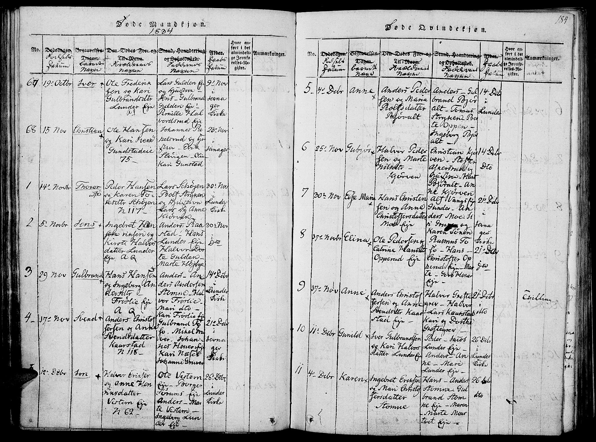 Jevnaker prestekontor, SAH/PREST-116/H/Ha/Haa/L0005: Parish register (official) no. 5, 1815-1837, p. 184