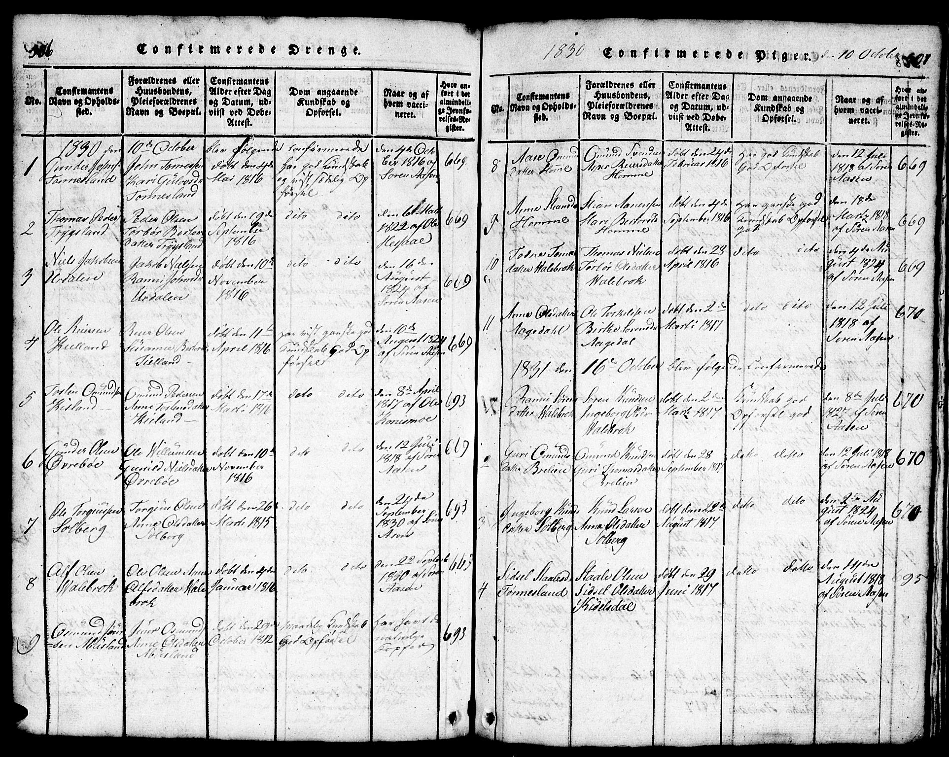 Bjelland sokneprestkontor, AV/SAK-1111-0005/F/Fb/Fba/L0003: Parish register (copy) no. B 3, 1816-1870, p. 506-507