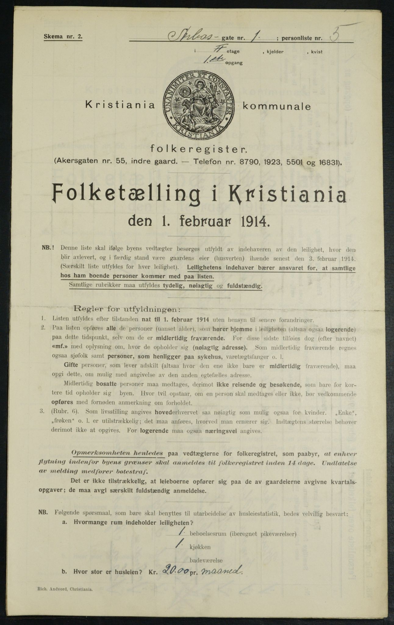 OBA, Municipal Census 1914 for Kristiania, 1914, p. 1722