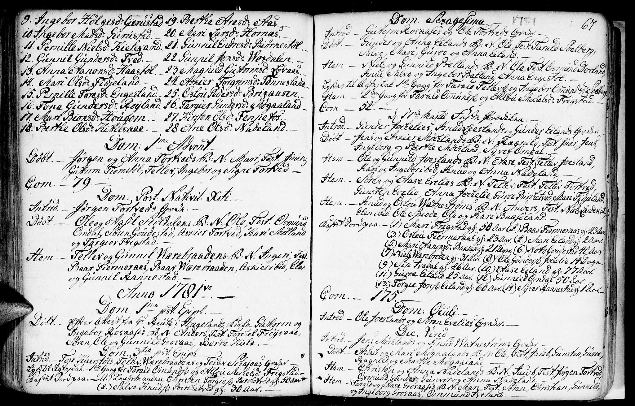 Evje sokneprestkontor, AV/SAK-1111-0008/F/Fa/Fac/L0002: Parish register (official) no. A 2, 1765-1816, p. 67